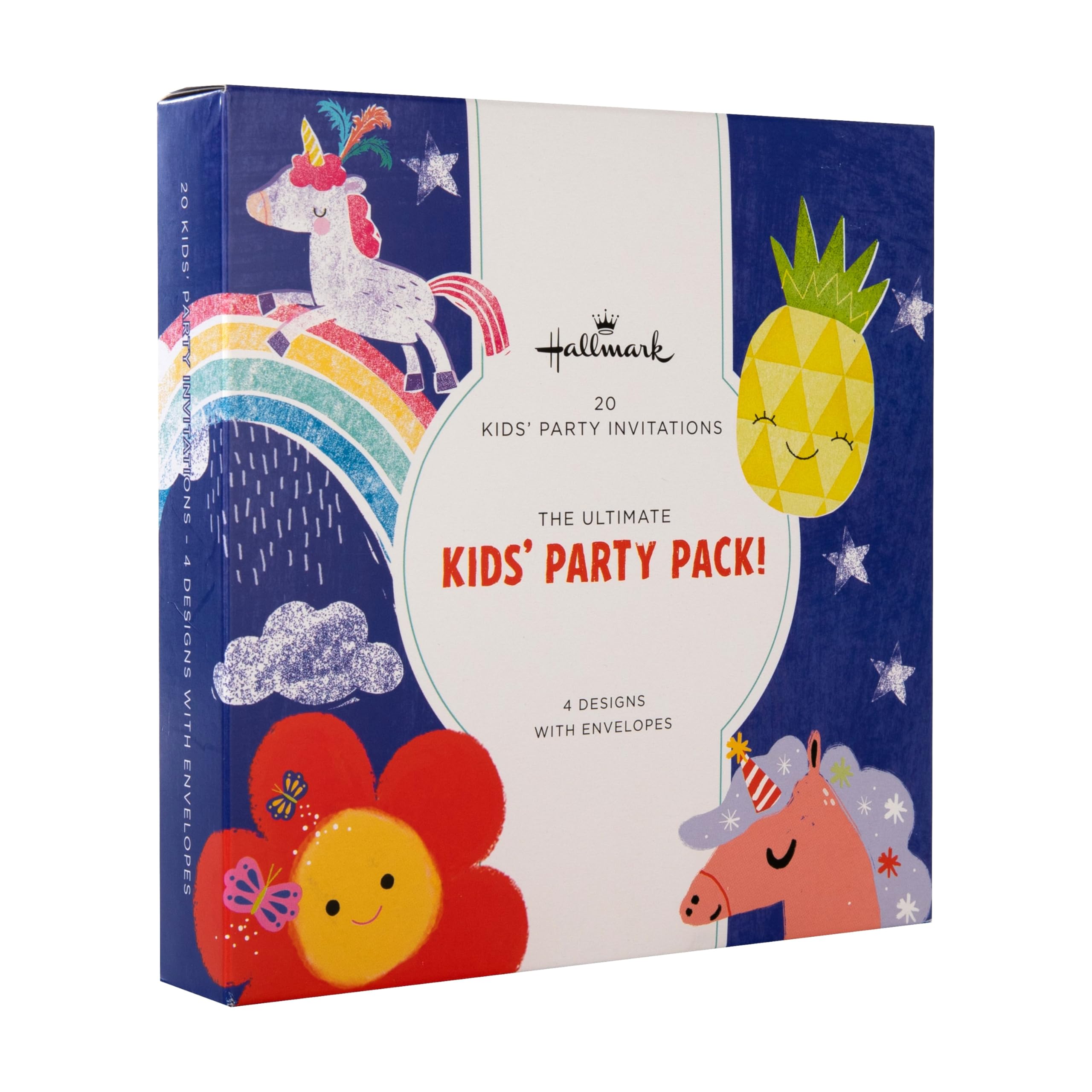 Hallmark Kids Party Invitations, Pack of 20, The Ultimate Kids' Party Pack, Cute, Girly Designs, Unicorns, Pineapple, Flowers, Pink, Blue