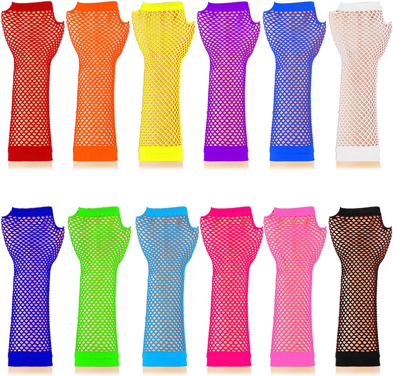 12 Pairs Fishnet Gloves Fingerless Neon Gloves for Women Men 80s Party Costume Accessories Supplies