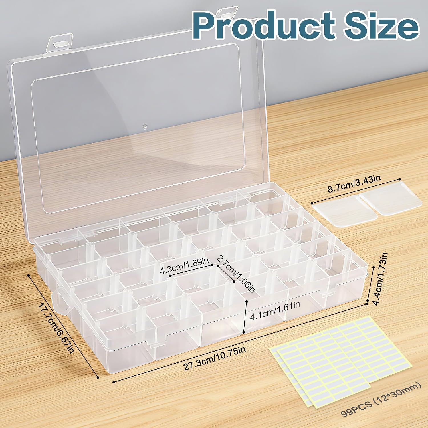 DILIBRA 2 Pack 36 Grids Large Plastic Organizer Box with Adjustable Divider