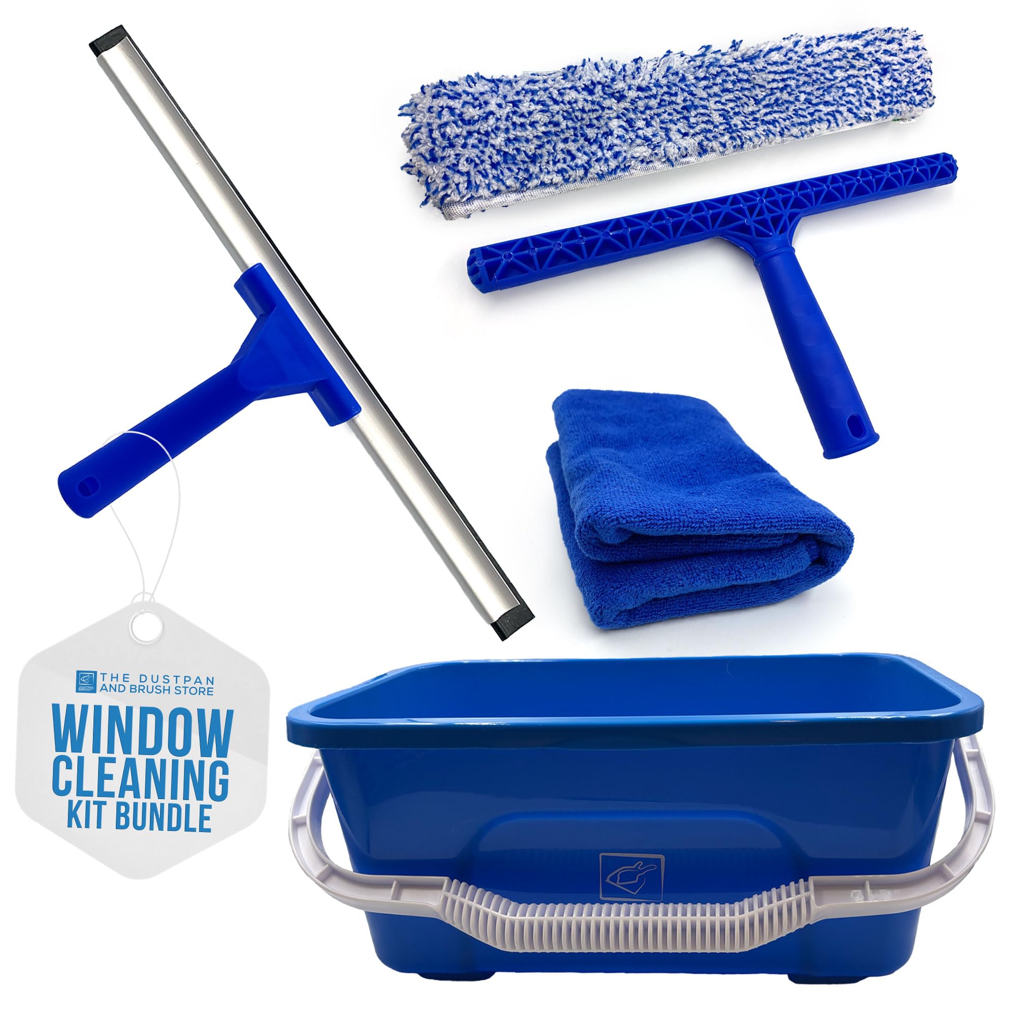 Tdbs The Dustpan And Brush Store Complete Window Cleaning Kit Complete Window Cleaning Equipment Kit - Microfibre Washer Applicator, 42Cm Bucket, Microfibre Cloth, Handheld Window Cleaner Squeegee With Rubber Lip, Ideal Window Squeegee For Glass Panels