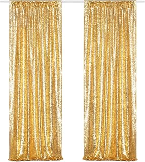 Poise3EHome Gold Sequin Backdrop Curtains,2 Panels 2FTx8FT Glitter Background for Party Halloween Birthday Party Baby Shower Wedding Christmas Thanksgiving Holiday Festival Decor