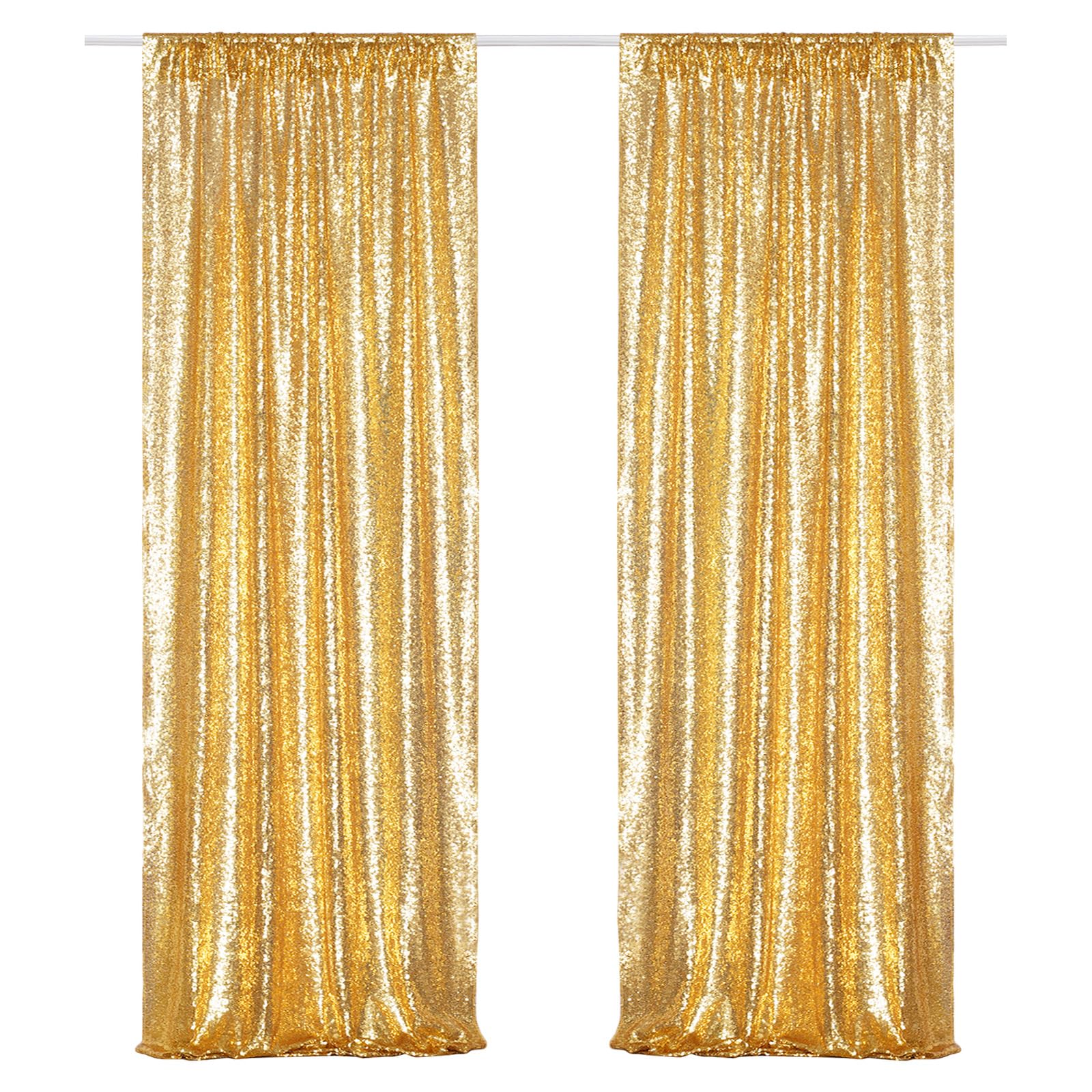 Poise3EHome Gold Sequin Backdrop Curtains,2 Panels 2FTx8FT Glitter Background for Party Halloween Birthday Party Baby Shower Wedding Christmas