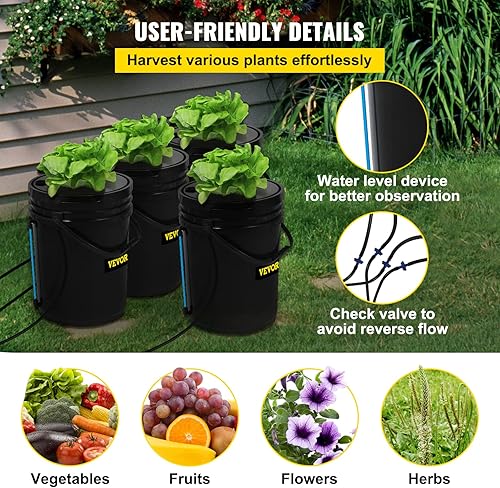 Miniatura 5 de VEVOR DWC Sistema hidropónico, 5 galones 4 cubos, cubo de cultivo de agua profunda, kit de cultivo hidropónico con bomba, piedra de aire y