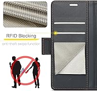 Vista 4 de HAII Funda tipo cartera con tapa para iPhone 15, con bloqueo RFID, tarjetero y función atril, cierre magnético, funda protectora de cuero de lujo
