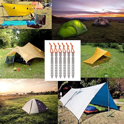 Miniatura 5 de Hikemax Juego de 6 estacas de titanio ultraligeras para tienda de campaña, en forma de V, con cordones reflectantes, hechas para acampar