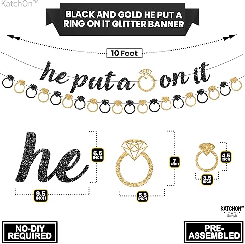 Miniatura 6 de KatchOn, Cartel con purpurina «He Put A Ring On It» con bonito globo de anillo de diamantes, paquete de 2 | Globos de anillo de compromiso,