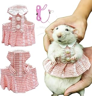 SMOLKITH Fancy Rat Pink Plaid Button Dress - Verstellbares Klettverschluss-Design, weich und bequem, geeignet für kleine Haustiere wie Meerschweinchen, Erdmännchen, Eichhörnchen (Pink Plaid Knopfkleid