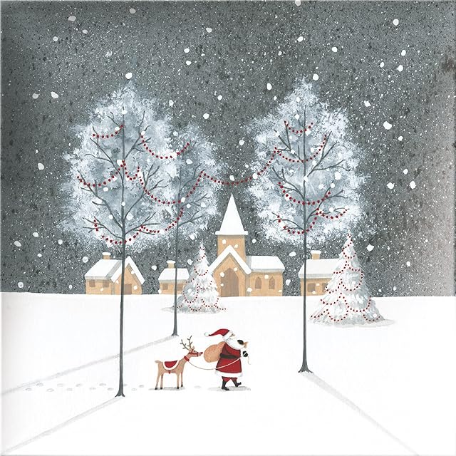 Paperhouse Box of 20 Artistic Charity Christmas Cards - 'Santa and Rudolph and Santa in Flight' - 20 Cards, 10 Each of 2 Lovely Designs