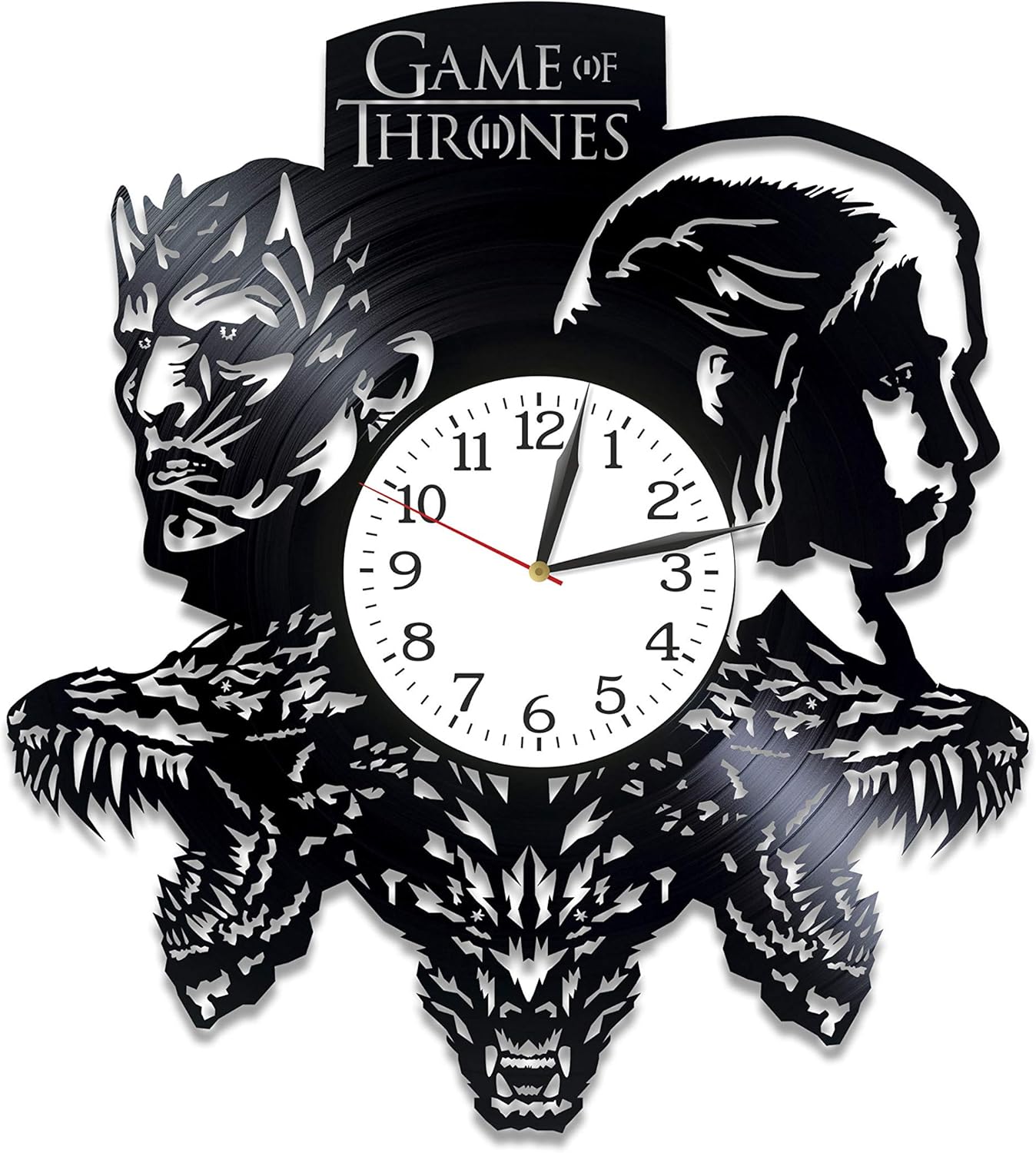 GOT Room Art Lp Vinyl Retro Record Wall Clock Vintage Birthday Gift for Man Night King and Daenerys Art Thrones Clock Serial Art Xmas Gift Idea for Girl Wall Clock Large