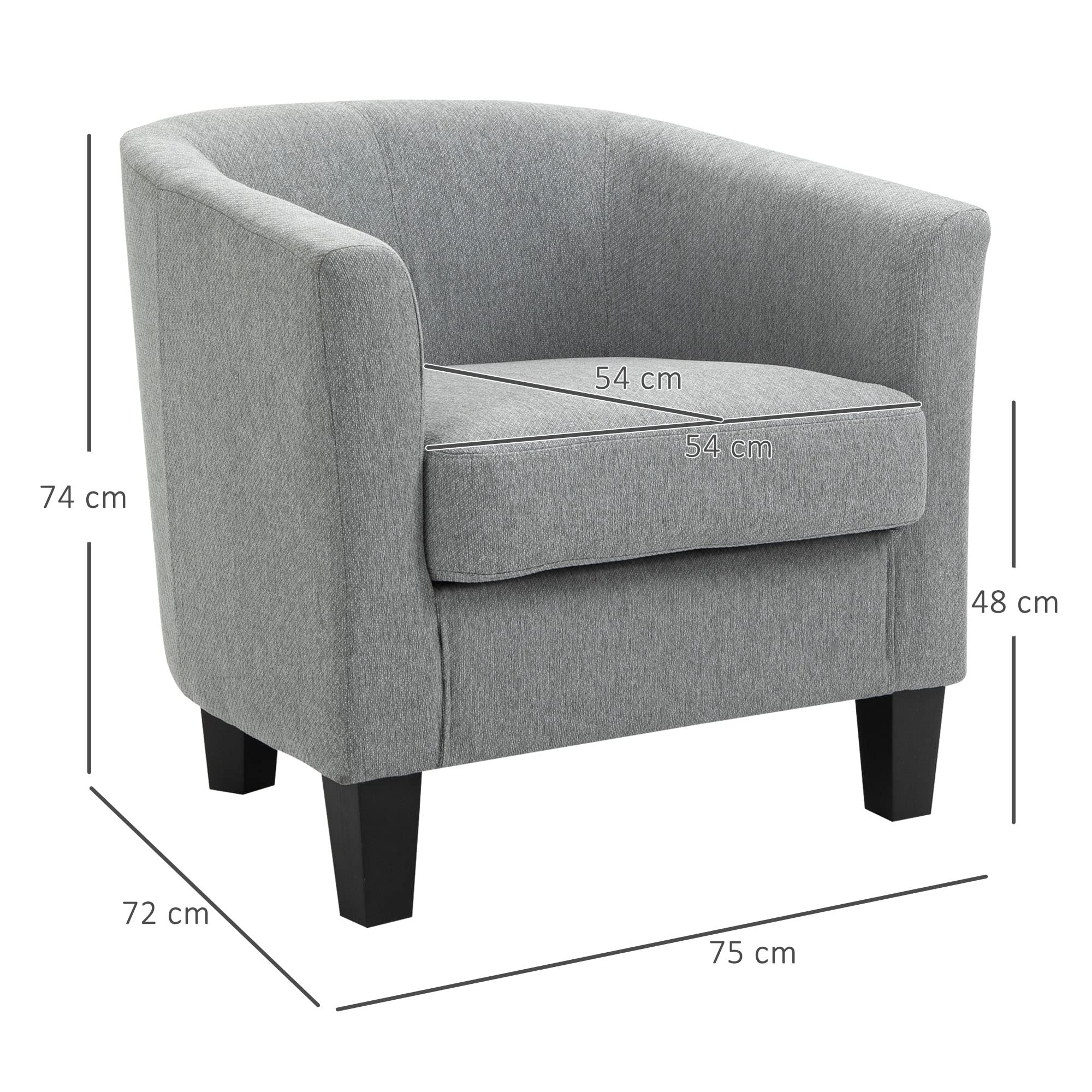 HOMCOM Poltrona Moderna Imbottita con Seduta Profonda, Poltroncina da Camera e Soggiorno, 75x72x74cm, Grigio