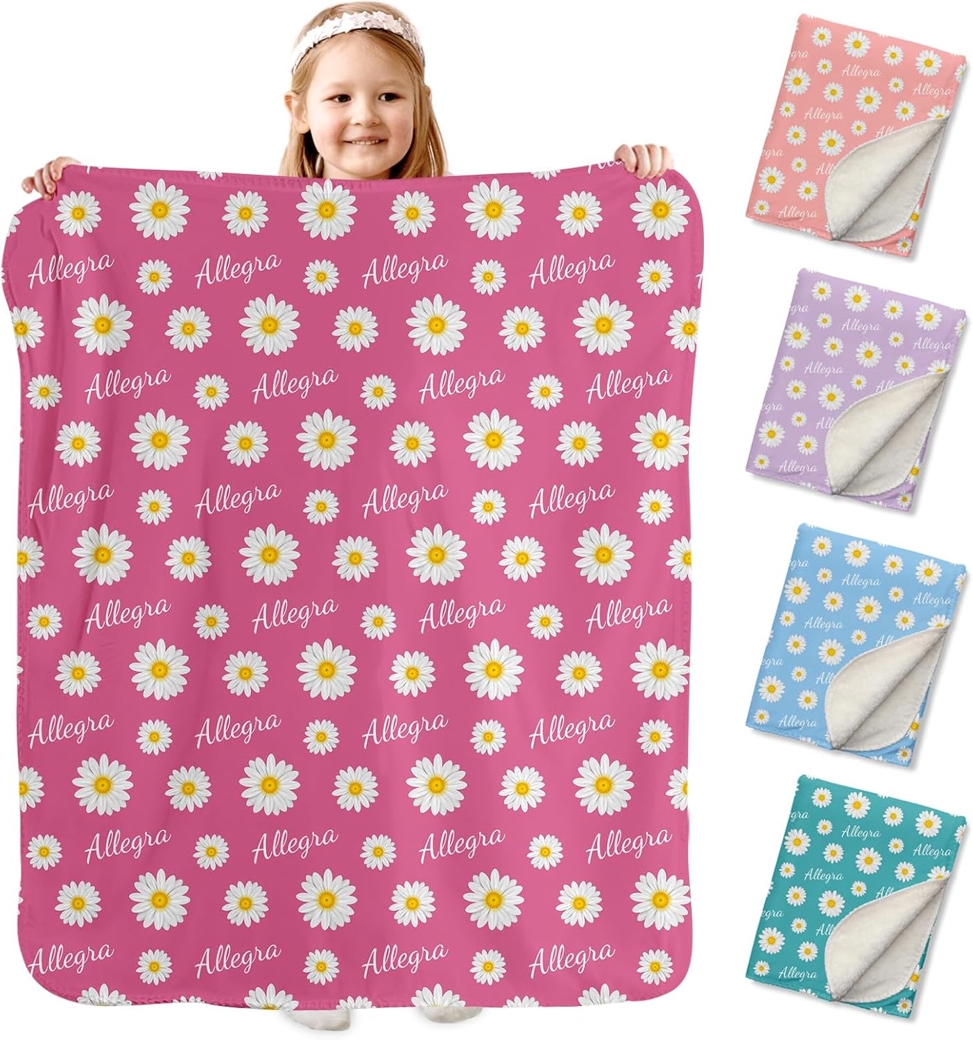 Personalized Daisy Flower Blanket for Baby Girl – Custom Name Floral Print Crib Blanket, 30x40 Inch Soft Nursery Decoration, Newborn Gift for Toddler