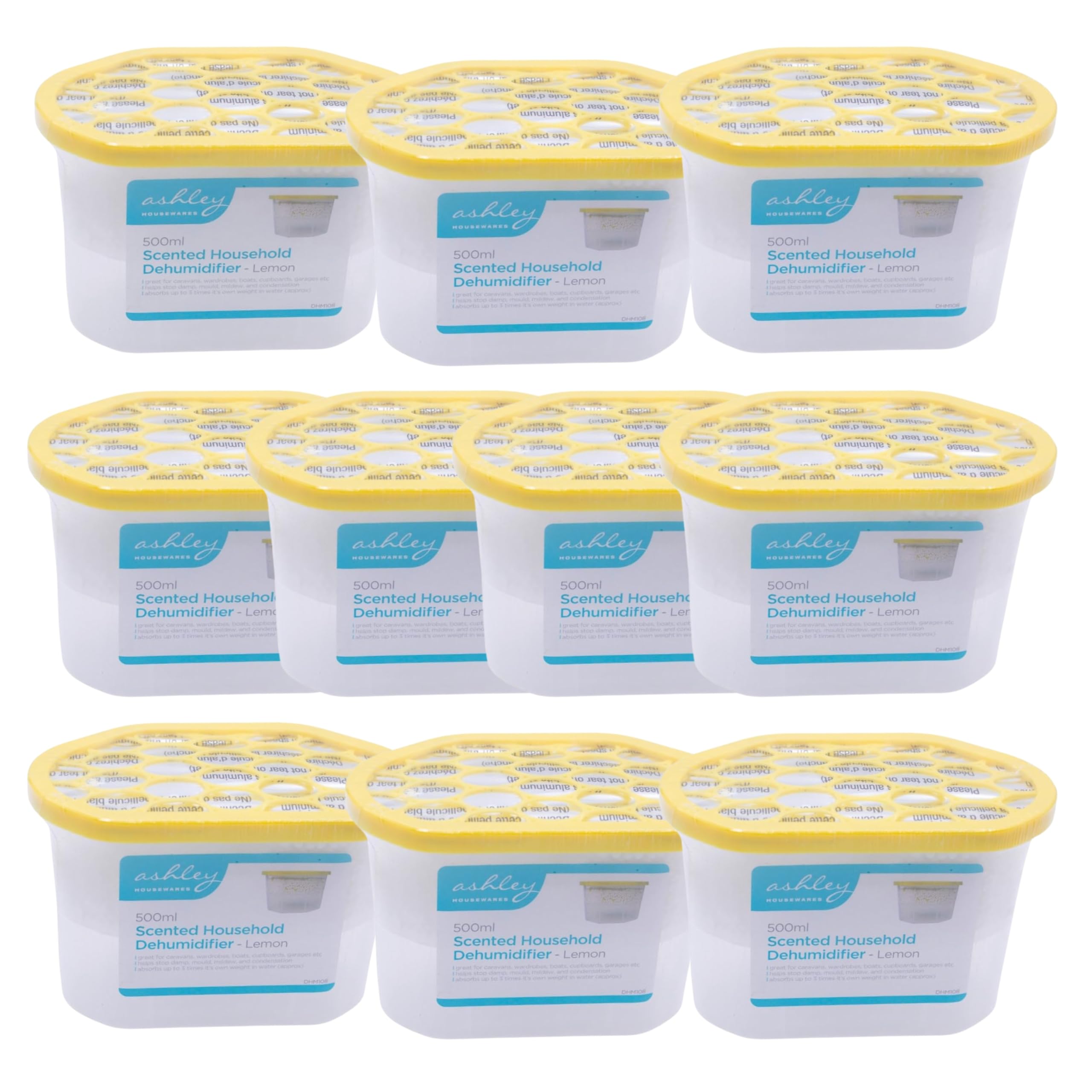 HomeZone Lemon Disposable Dehumidifiers 500ml 10 Pack – Moisture Absorber & Condensation Damp Traps for Home, Caravan, Garage & Shed
