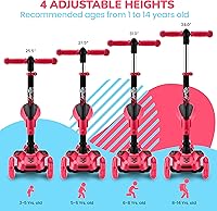 Vista 4 de Hurtle Patinete de 3 ruedas para niños, luces LED de ruedas, manubrio ajustable de inclinación para dirigir y asiento plegable, paseo sentado