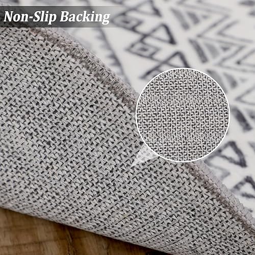 Miniatura 4 de ROYHOME Alfombra para sala de estar, 5 x 7 pies, lavable a máquina, geométrica, marroquí, antideslizante, bohemio, que no se desprende, alfombra