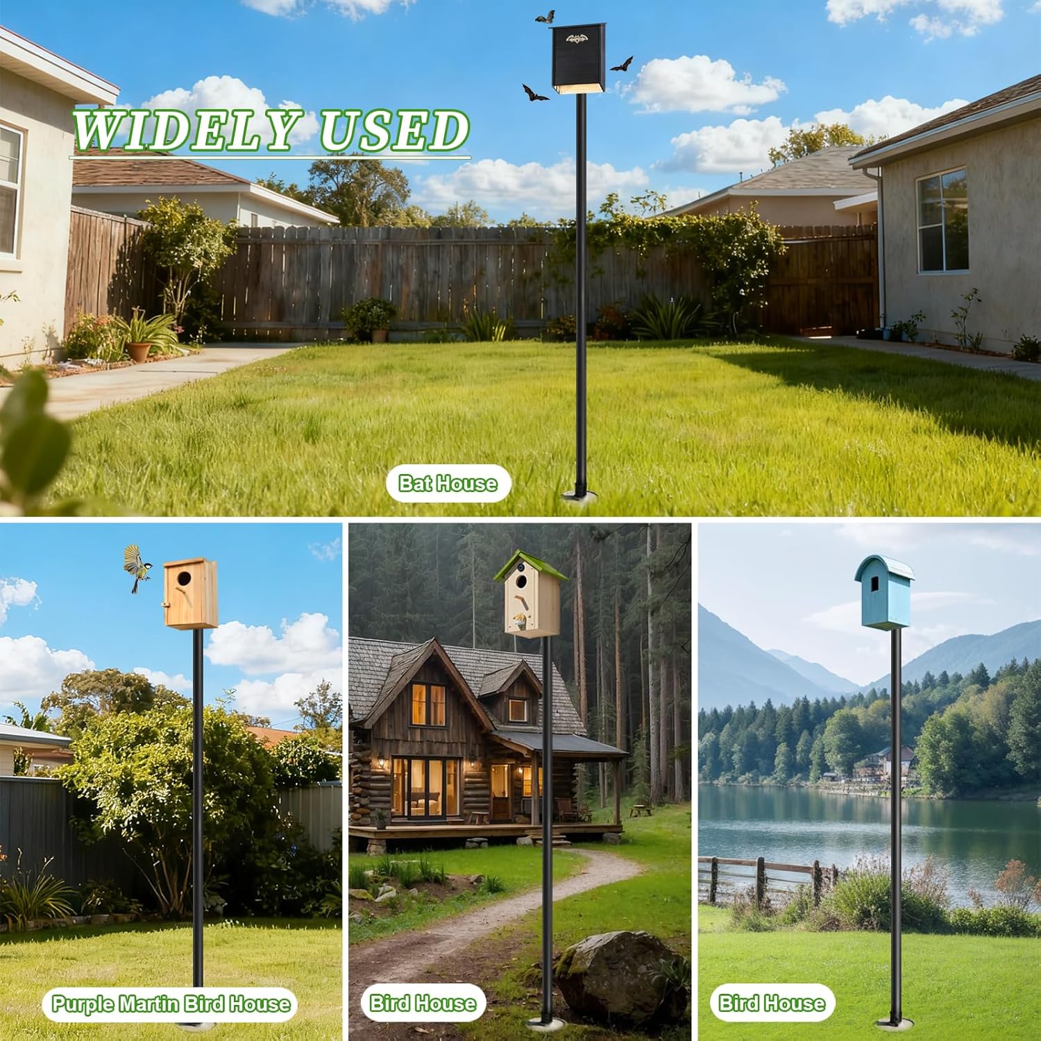 15ft Bat House Pole, 1.9in Diameter Heavy-Duty Galvanized Steel Outdoor Purple Martin Bird House Pole with Ground Socket, Including Bat House Installation Bracket, Black