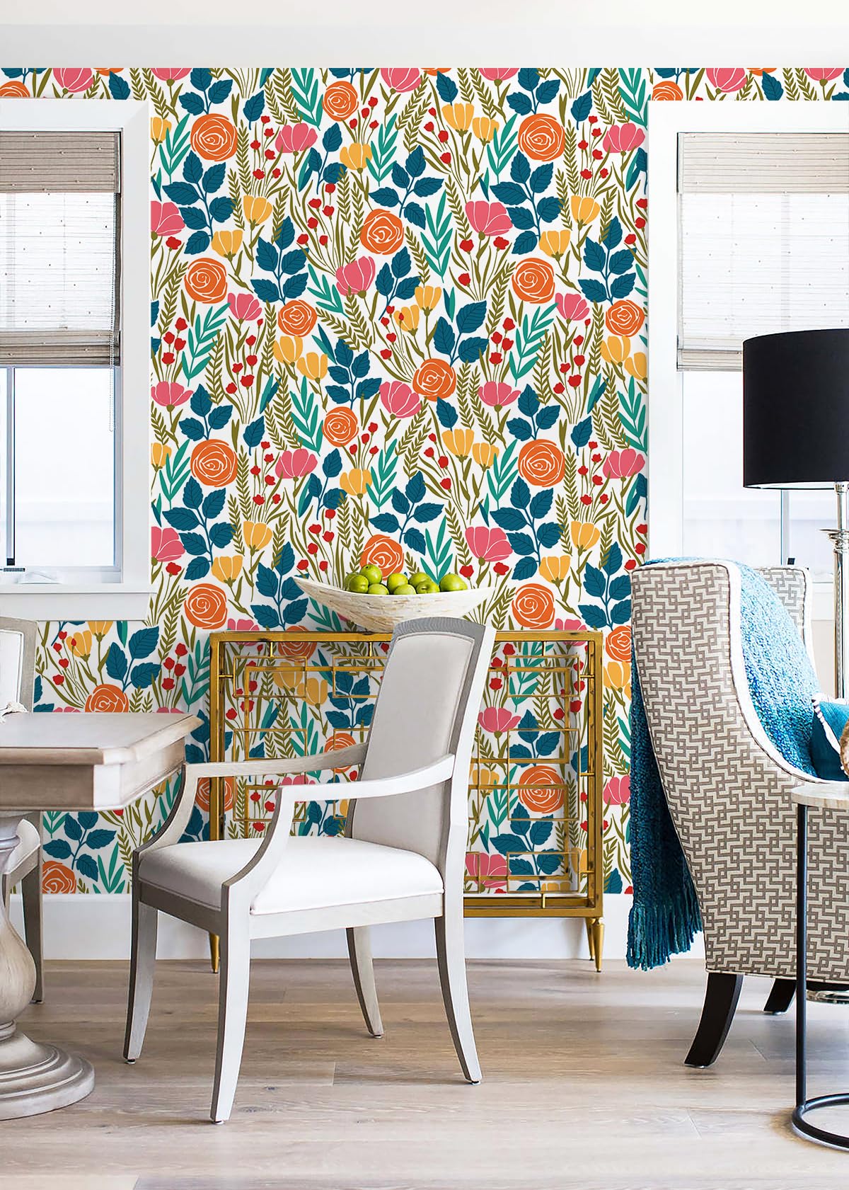 HAOKHOME Floral Peel & Stick Wallpaper – Removable, Waterproof, Vintage Style – Easy DIY Wall Decor For Bedroom Or Bathroom