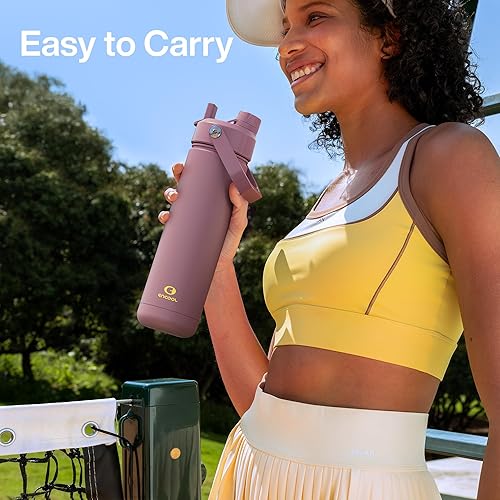 Miniatura 336 de ENCOOL Botella de agua aislada con popote, de acero inoxidable, a prueba de fugas, sin BPA, al vacío de doble pared que se mantiene fría durante 24