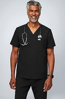 Chisec Scrub Top for Men – 3 Pockets, Tailored Fit, Squared V-Neck, 4-Way Stretch, Moisture-Wicking Men's Scrubs