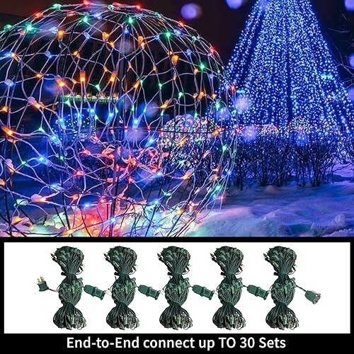 Miniatura 10 de LAMPHOME Red de luces LED de Navidad para exteriores, 150 luces LED de 6 x 4 pies, tira de luces de malla de hadas conectables al aire libre para