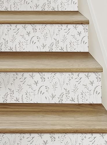 Miniatura 3 de Tiras elevadoras de escalera para despegar y pegar hojas botánicas de acuarela (gris, paquete de 6, 48 pulgadas de ancho x 6.5 pulgadas de alto)