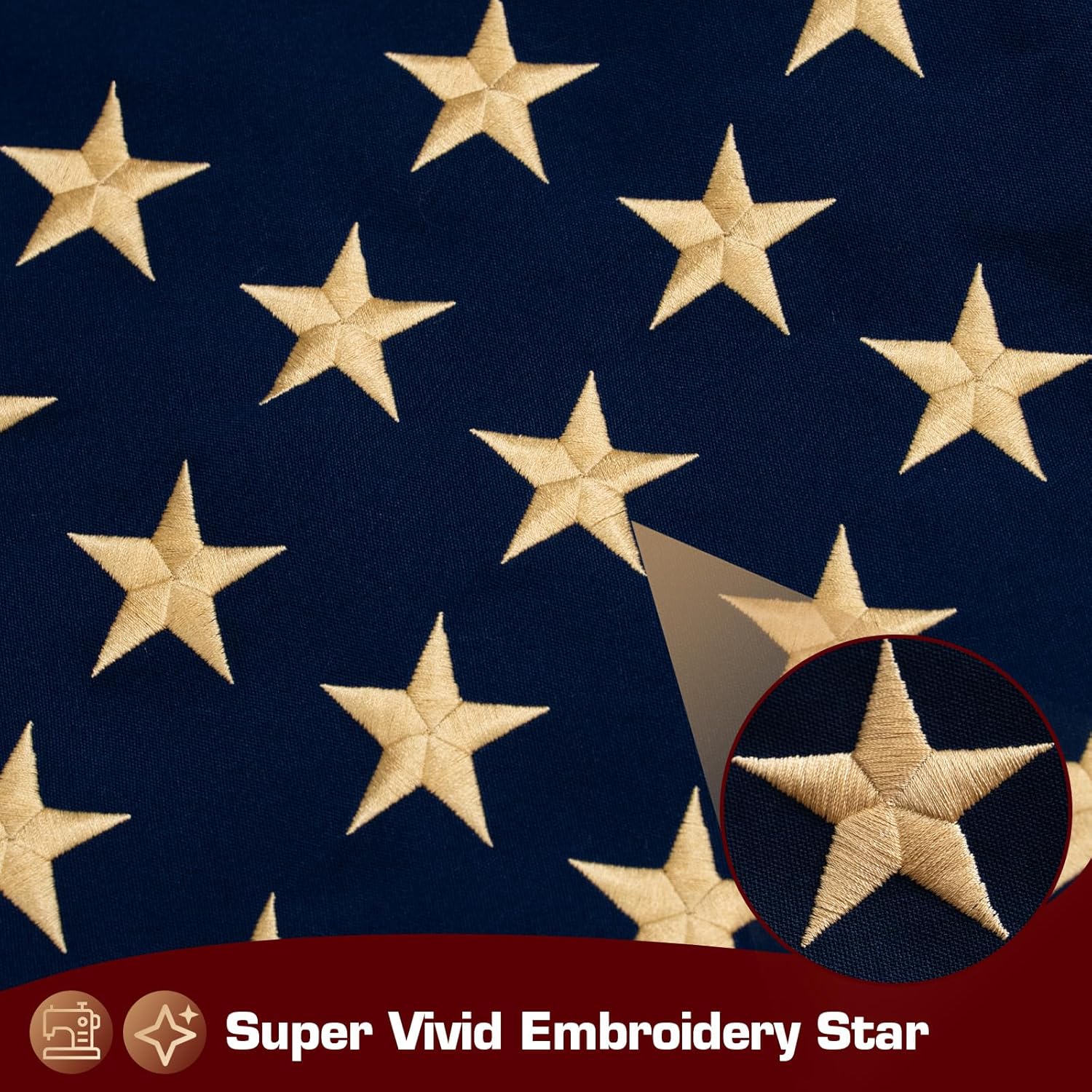 ヴィンテージアメリカ国旗 3x5フィート 高耐久 綿100% 刺繍 ティー