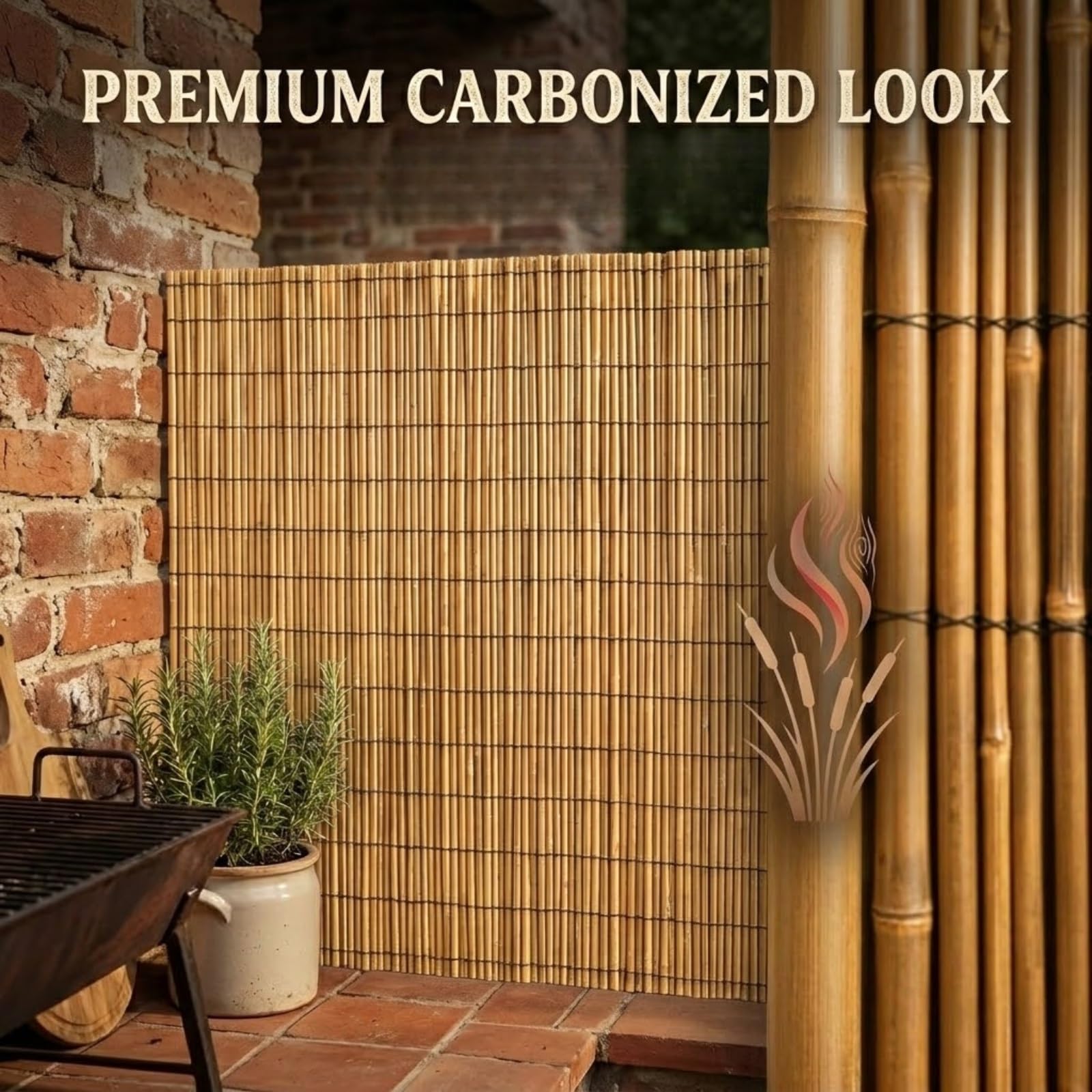 Canisse Brise Vue en Roseau Naturel, Palissade Jardin Extérieur et Balcon, Cache Vue pour Terrasse et Pergola, Brise-Vent Robuste et Durable, Aspect Bois, 122x488 cm(Brun,1.22 m H x 6.25 m L)