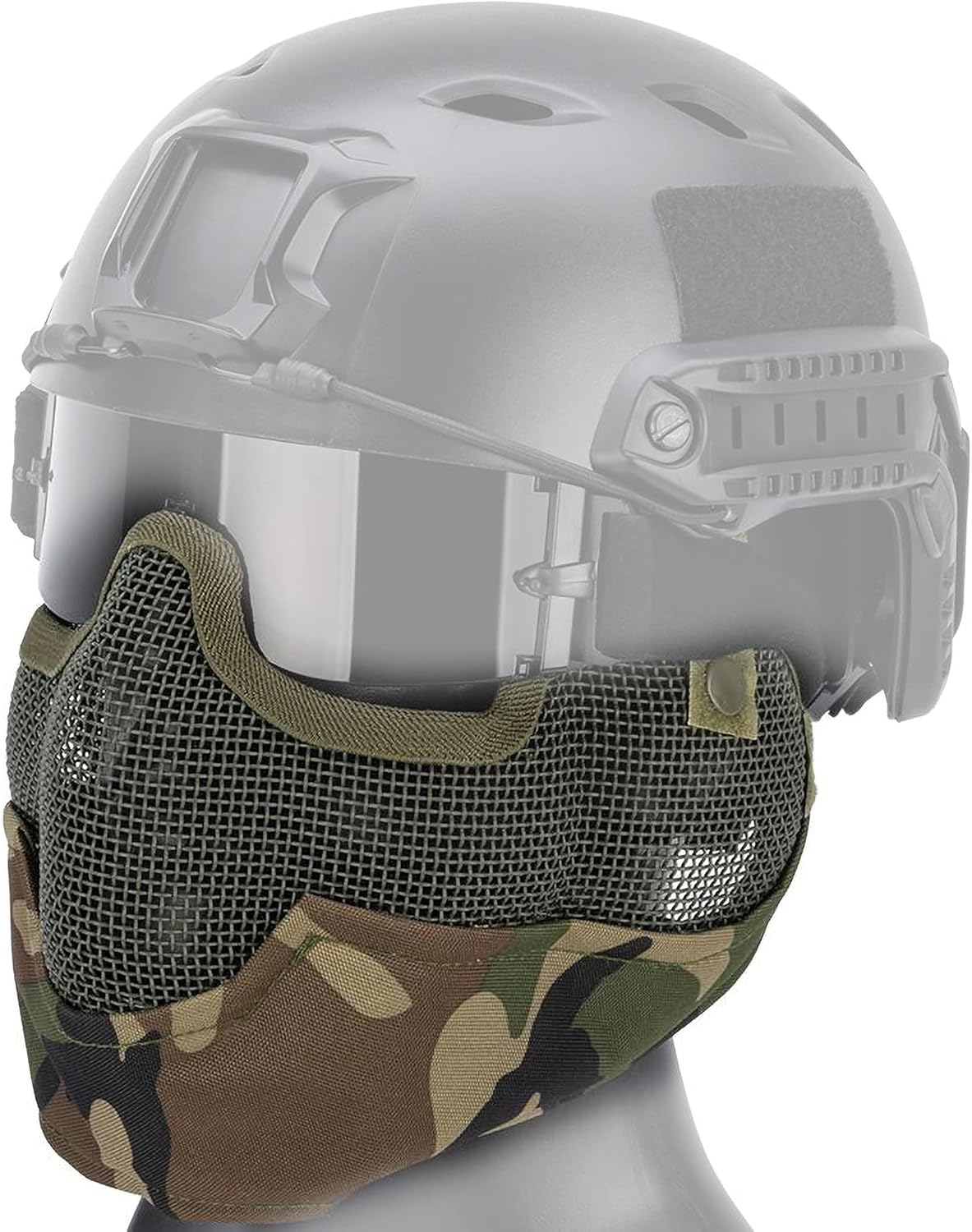 Evike Airsoft - Matrix Iron Face Carbon Steel Striker Gen2 Metal Mesh Lower Half Face Pro (Color: Woodland Camo)