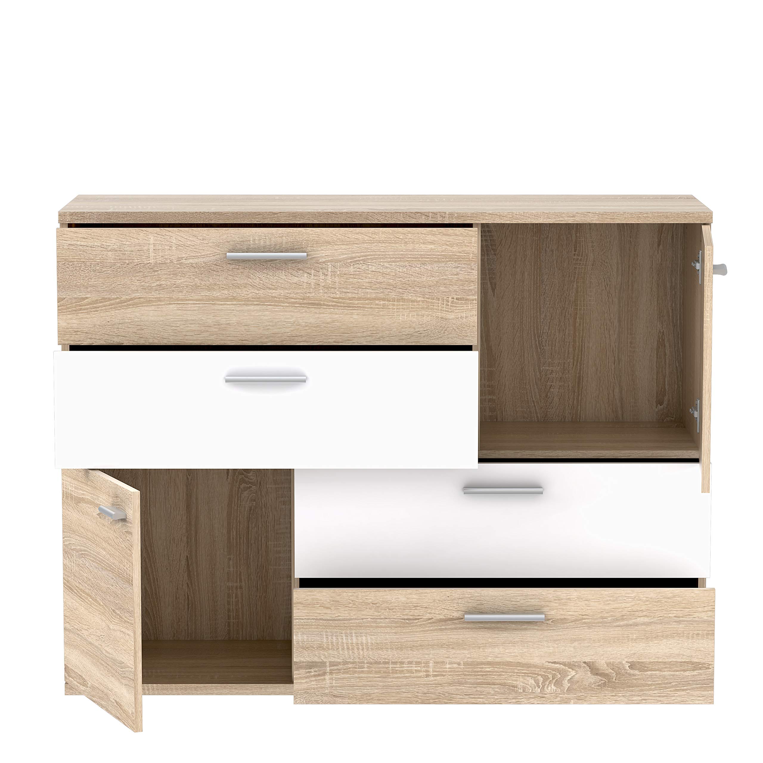 AVANTI TRENDSTORE - Fadia - Comò con 2 ante e 4 cassetti in legno trucciolato, disponibile in due colorazioni. Misura LAP 124,9x95,9x41,3 cm (quercia Sonoma/bianco)