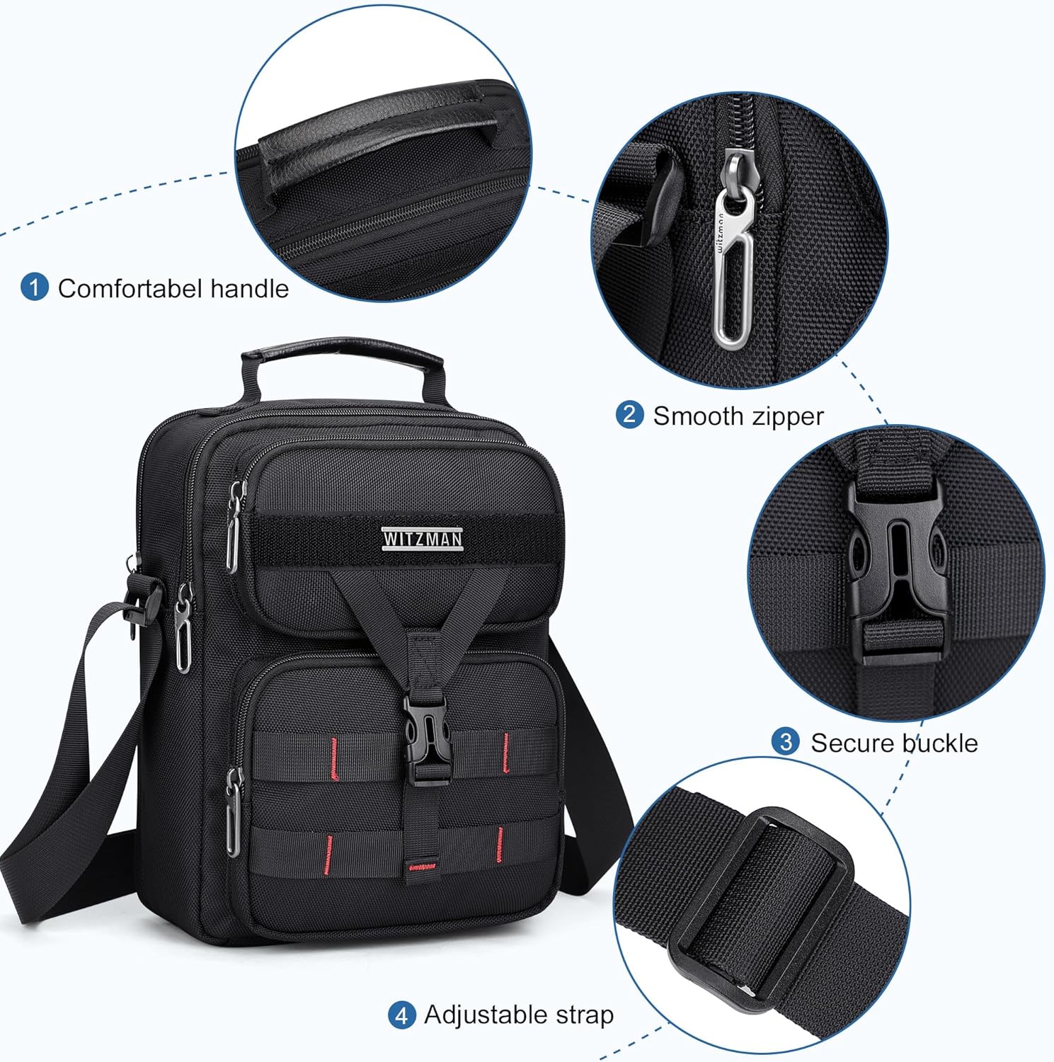 WITZMAN Crossbody Bag for Men Travel Small Shoulder Bags Lightweight Man Purse Messenger Bag for Casual Daliy Work Traveling - Image 7