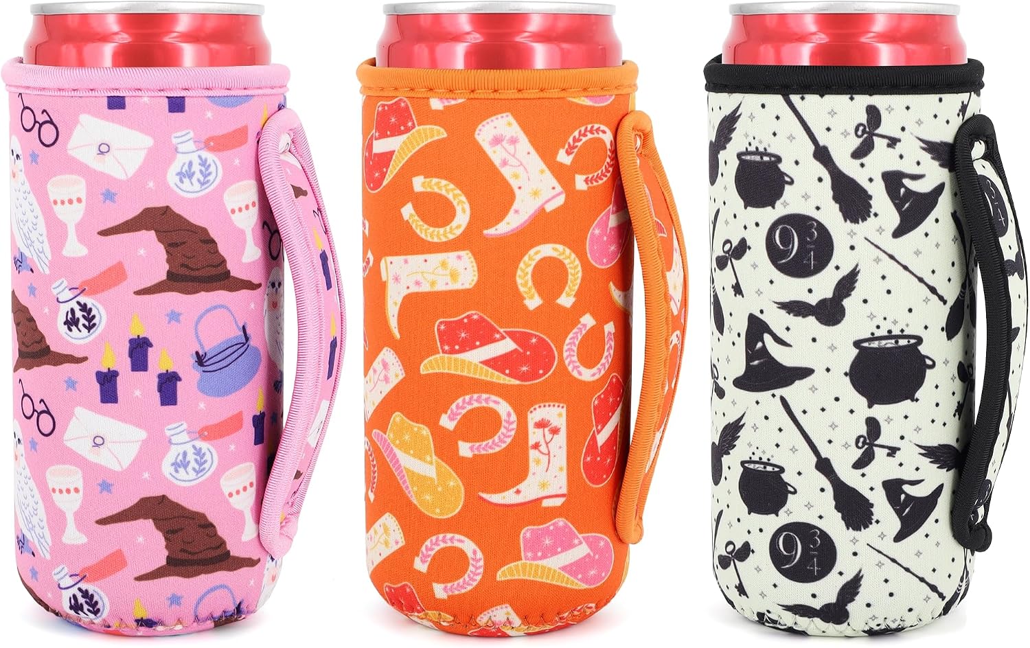 3 Pack Tall Insulator Can Coolers, Tall Can Cooler Sleeves Beer Bottle Holder with Handle for 16oz Energy Beer Beverage Drink Cans(Fashion colors)