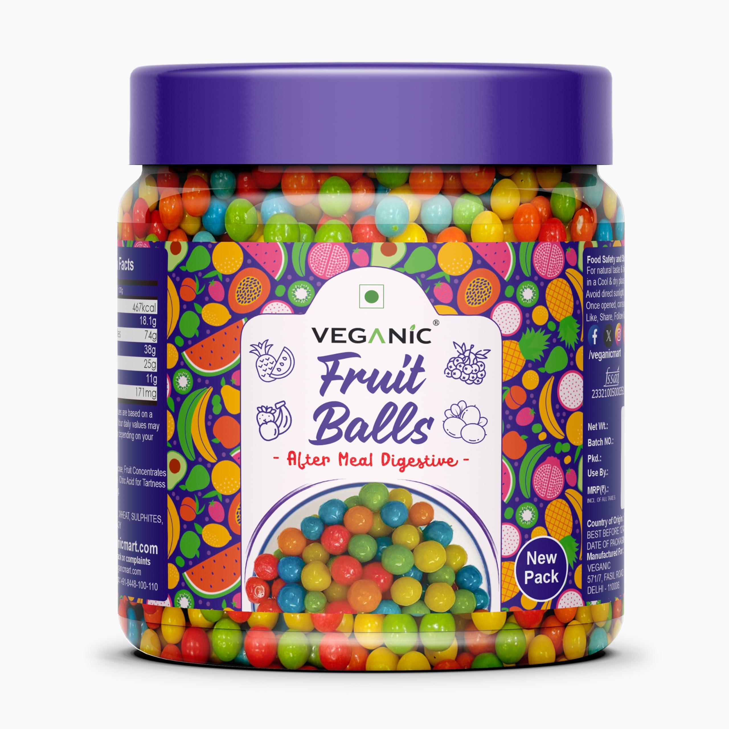 Veganic Fruit Balls Big Candy | Assorted Fruit Flavour Candy Balls - 400GM | Sugar Pearls | Multicolor Goli For Cake Decoration and Eating