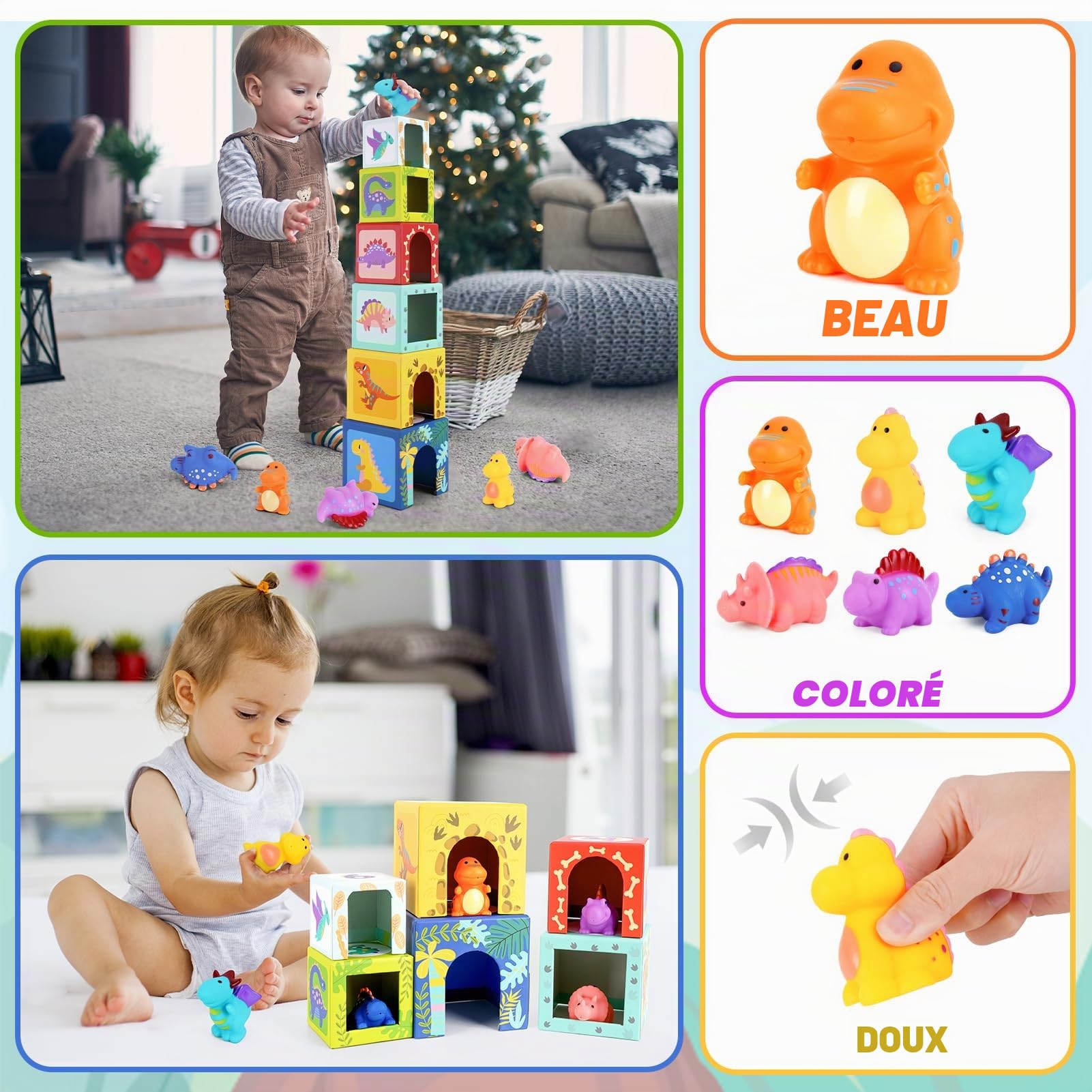 Jouet à Empiler Bébé Dinosaure de 1 an | Montessori 2 Ans | Jouet Bebe 12 18 Mois | Trier et Empiler Les Jouets de Motricité | Cadeau de Jouets Apprentissage pour Les Enfants en Bas Âge de 1 2 3 Ans