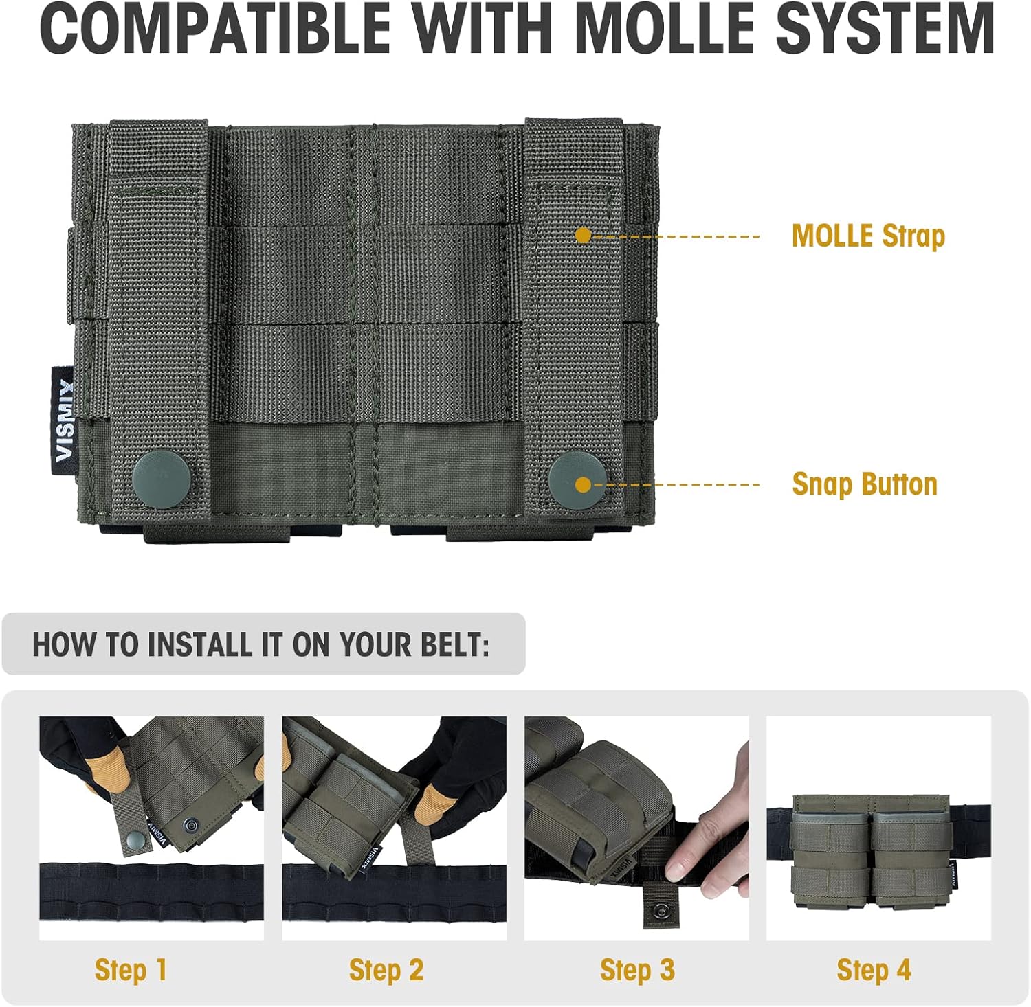 VISMIX Rifle Mag Pouch, Double 5.56mm AR MOLLE Magazine Pouch with Quick Release Kydex Insert and MOLLE Compatible