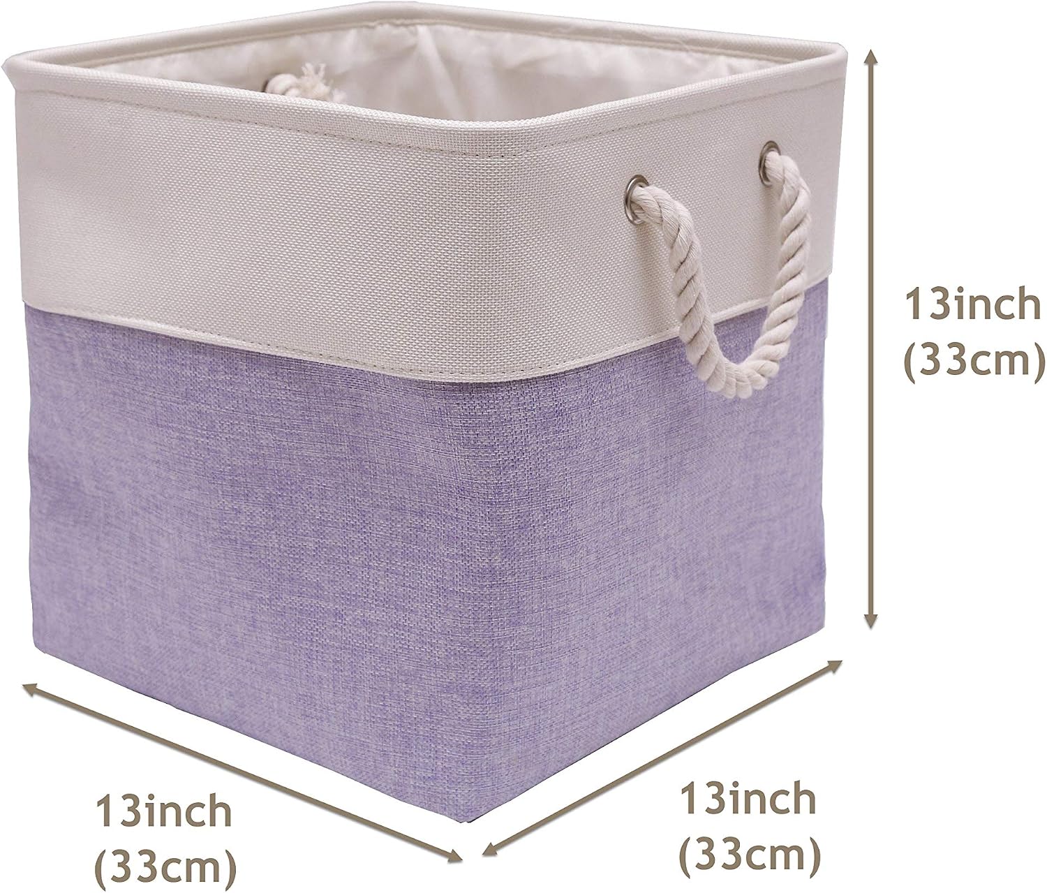 DECOMOMO Cube Storage Organizer Bins | Box Storage Cube Basket with Handles Fabric Cloth Bins for Organizing Shelf Nursery Home Closet (Purple & White, 13 x 13 x 13 inch - 3 Pack)
