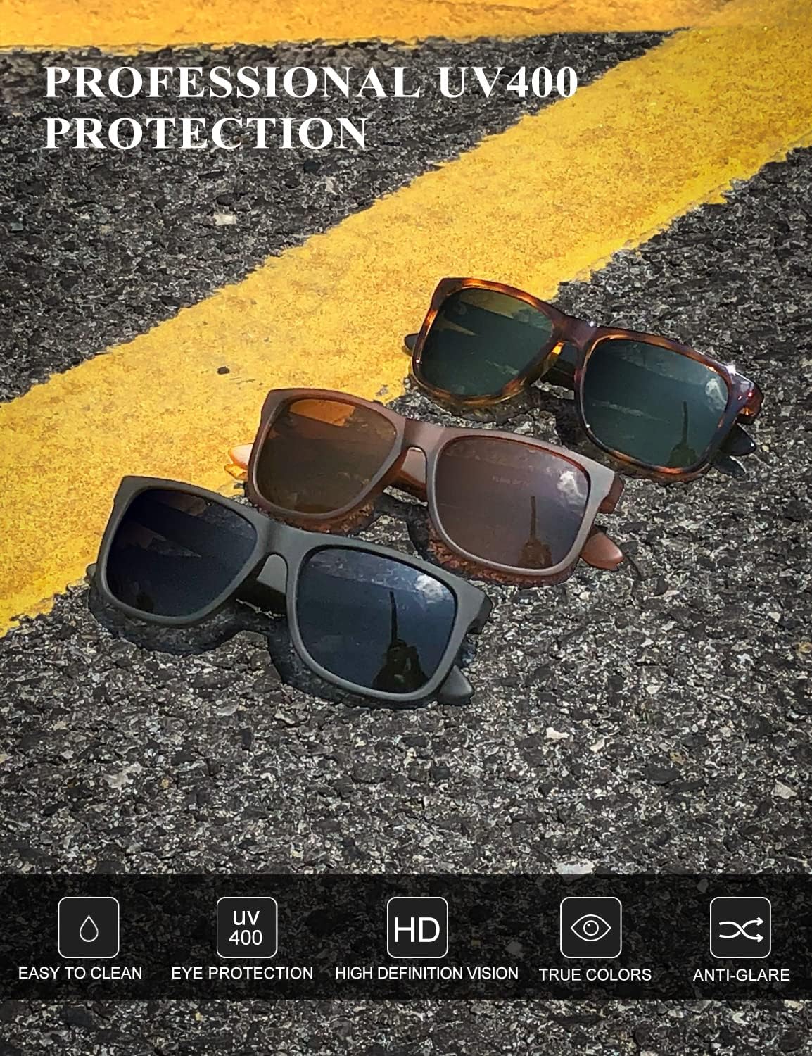 KALIYADI Sunglasses Men Polarized Sun glasses for Mens Womens Classic Matte Black Frame UV Protection 3pack