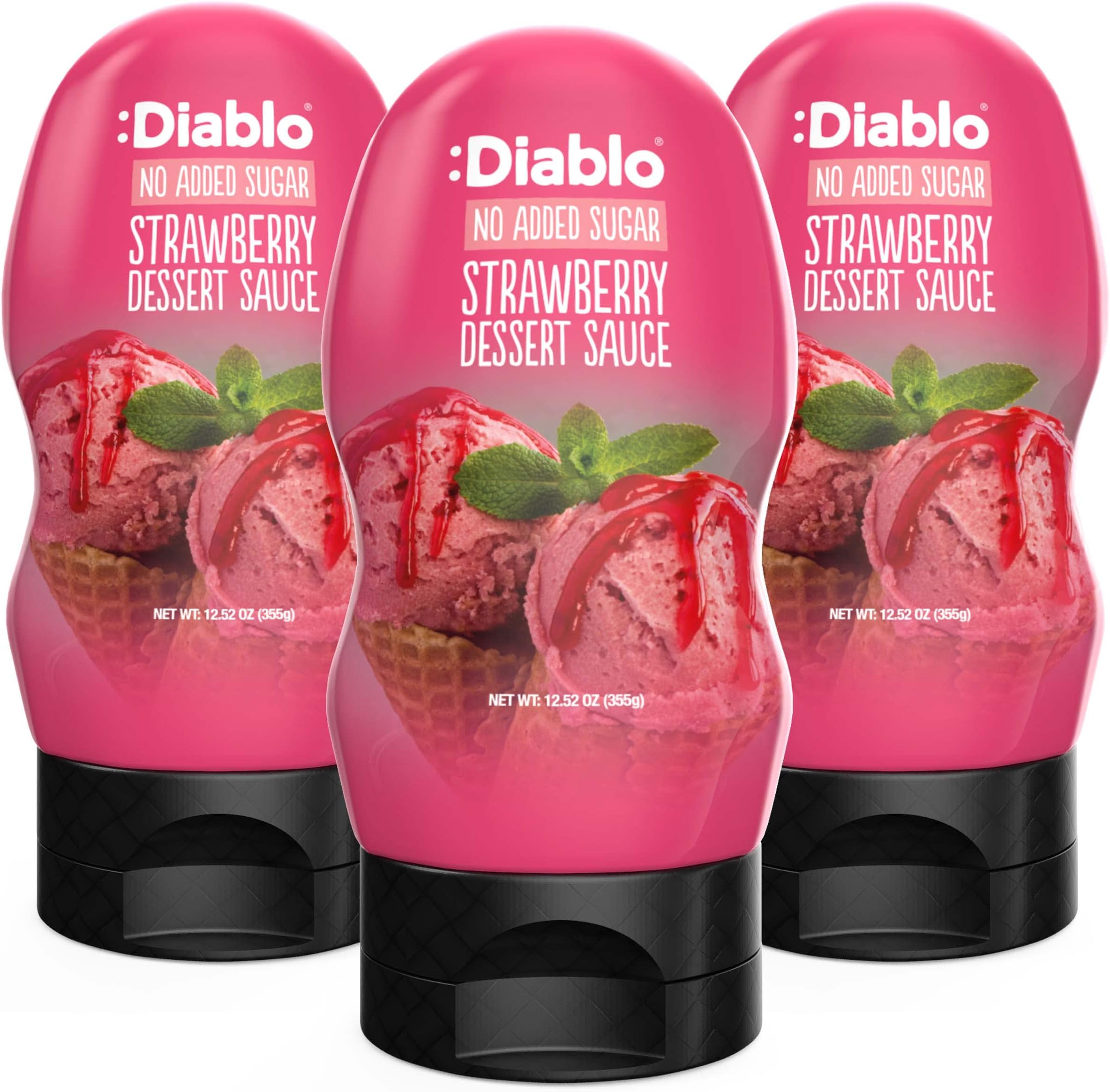Diablo Sugar Free Dessert Sauce - Gluten-Free Syrup, Drizzle Sweetener, Keto Friendly Flavoring Topping, Perfect for Gifting, No Added Sugar - Strawberry, 355g 12.52oz - 3 Packs