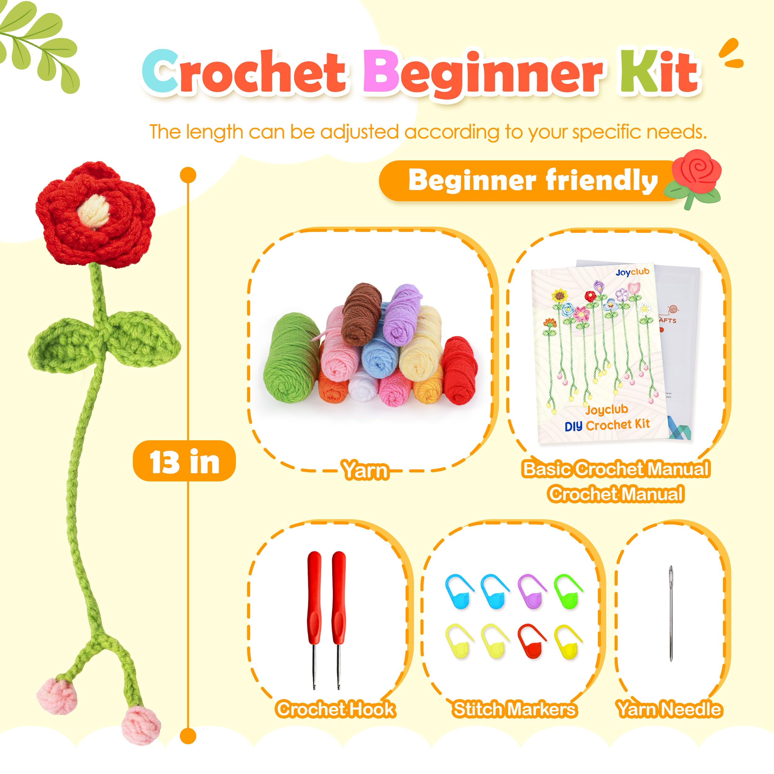 Joyclub Crochet Kit for Beginners 10 Flower Bookmarks Crochet Starter Kits with Step-by-Step Video Tutorials and Instructions DIY Craft Gift for Adults Book Lovers Mother Teacher Student - 4