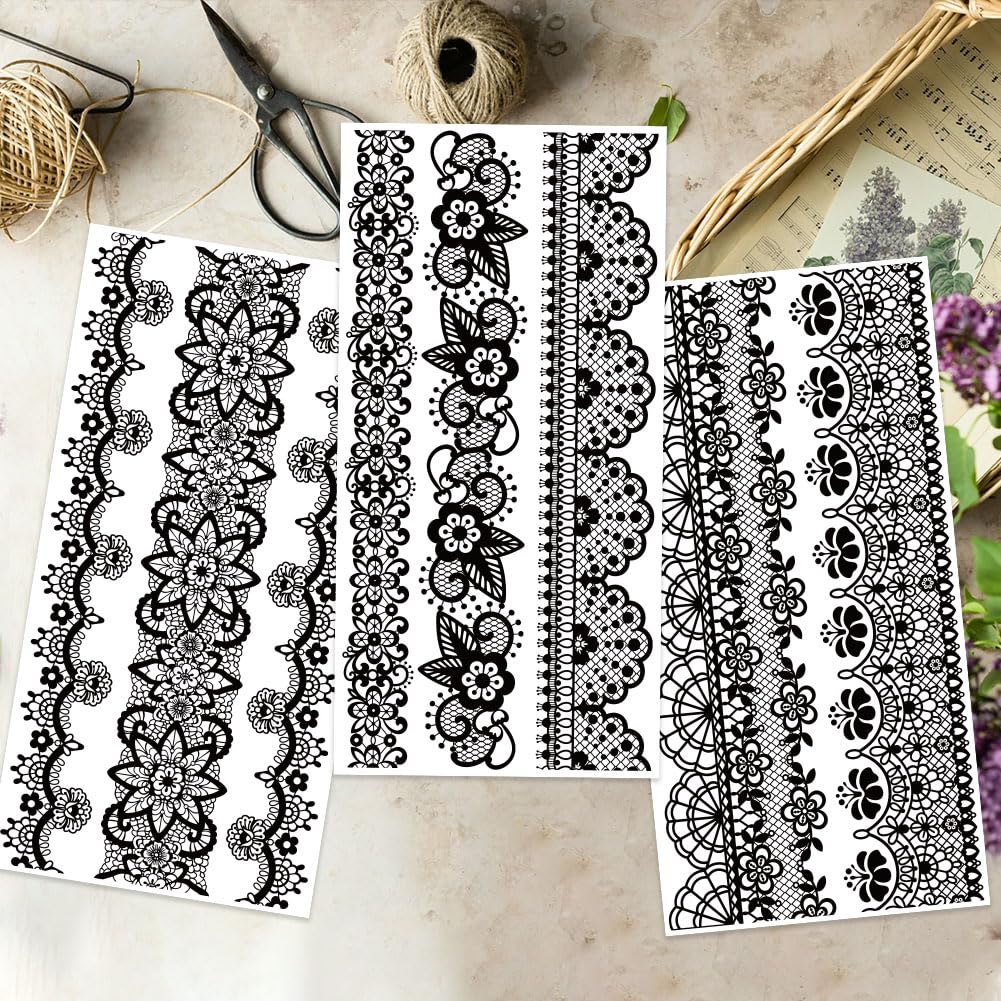 PVC Self-adhesive Transfers 3Pcs Black Flower Furniture Transfers ...
