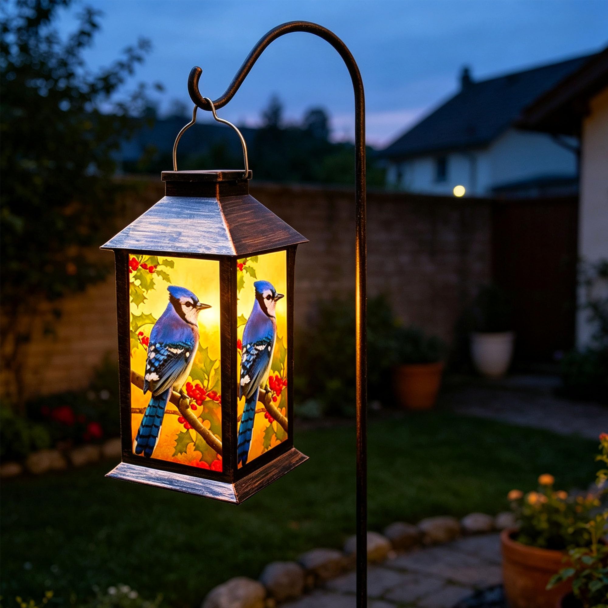 Lanterne solari da appendere per esterni, a forma di gufo, per giardino, patio, portico e tavolo in PVC, impermeabile (1 confezione)