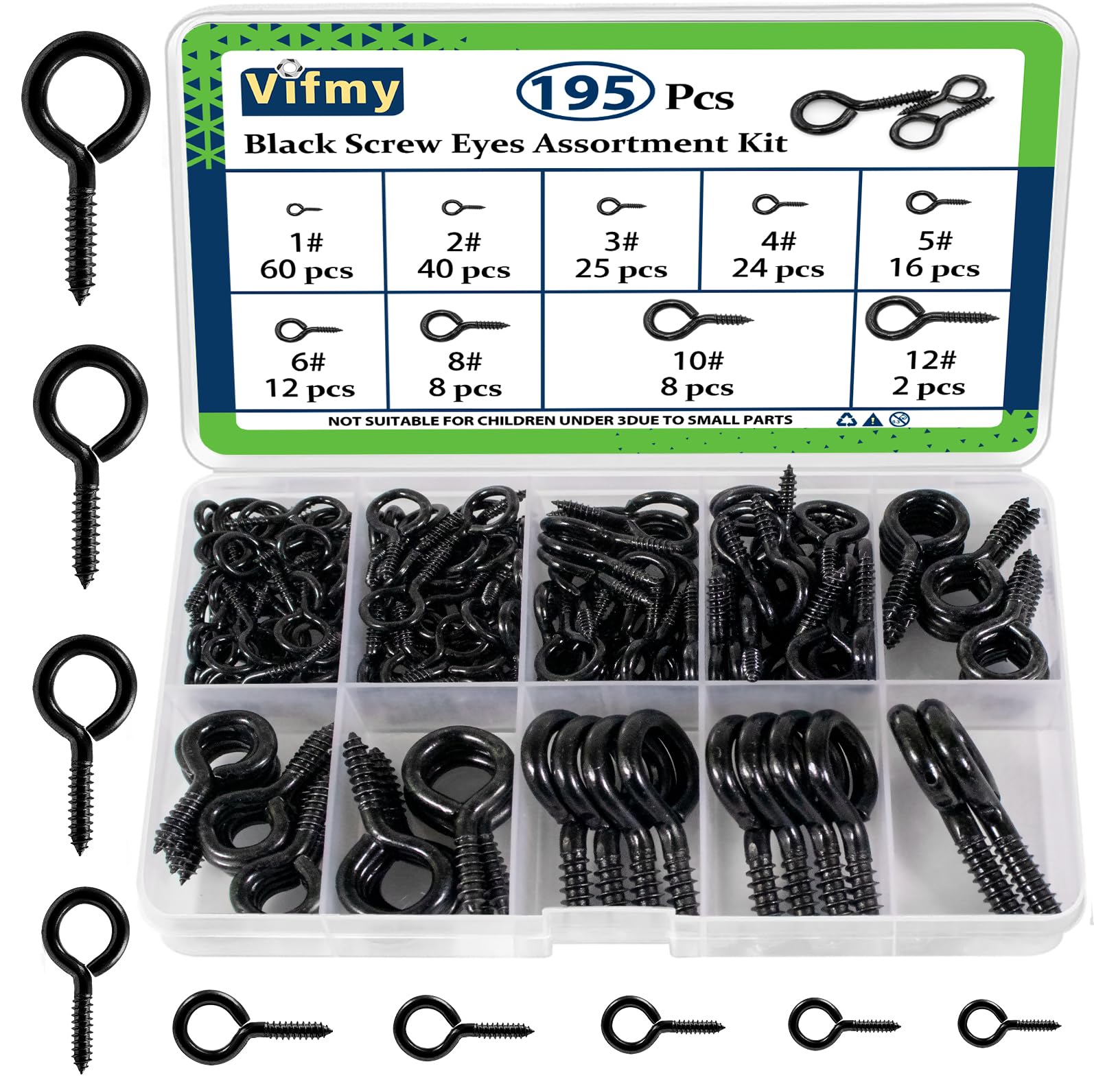 Small Hooks Vifmy Screw Eyes Assortment Kit(195Pcs),0.75" 0.78