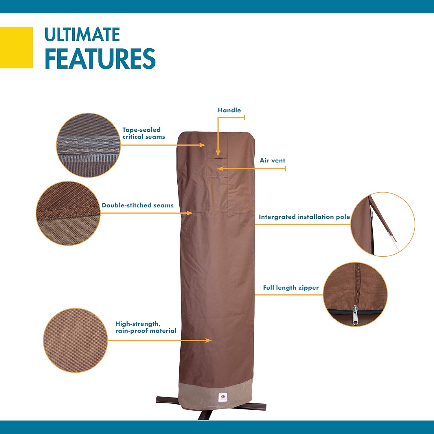 DUCKCOVERS Ultimate Waterproof 101 Inch Patio Offset Umbrella Cover with Integrated Installation Pole, Patio Furniture Covers