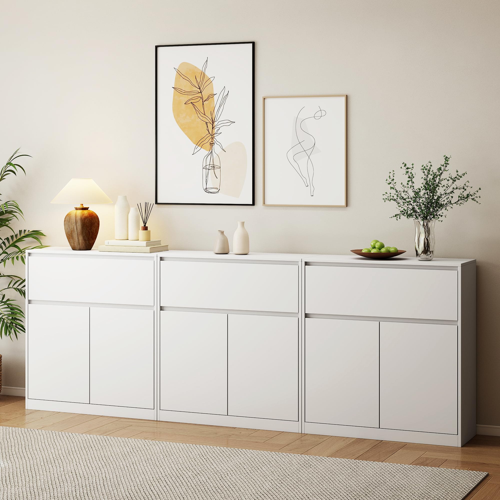 AMERLIFE 95" W DIY Modular Storage Cabinet, 3-Piece 3-Drawer Cabinet