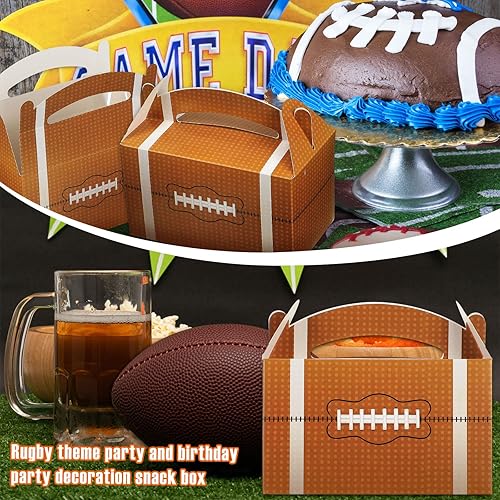 Miniatura 5 de Marspark 30 cajas de golosinas de fútbol, decoraciones de fiesta de fútbol, rugby, bocadillos, cajas de almuerzo marrones con asas, suministros para