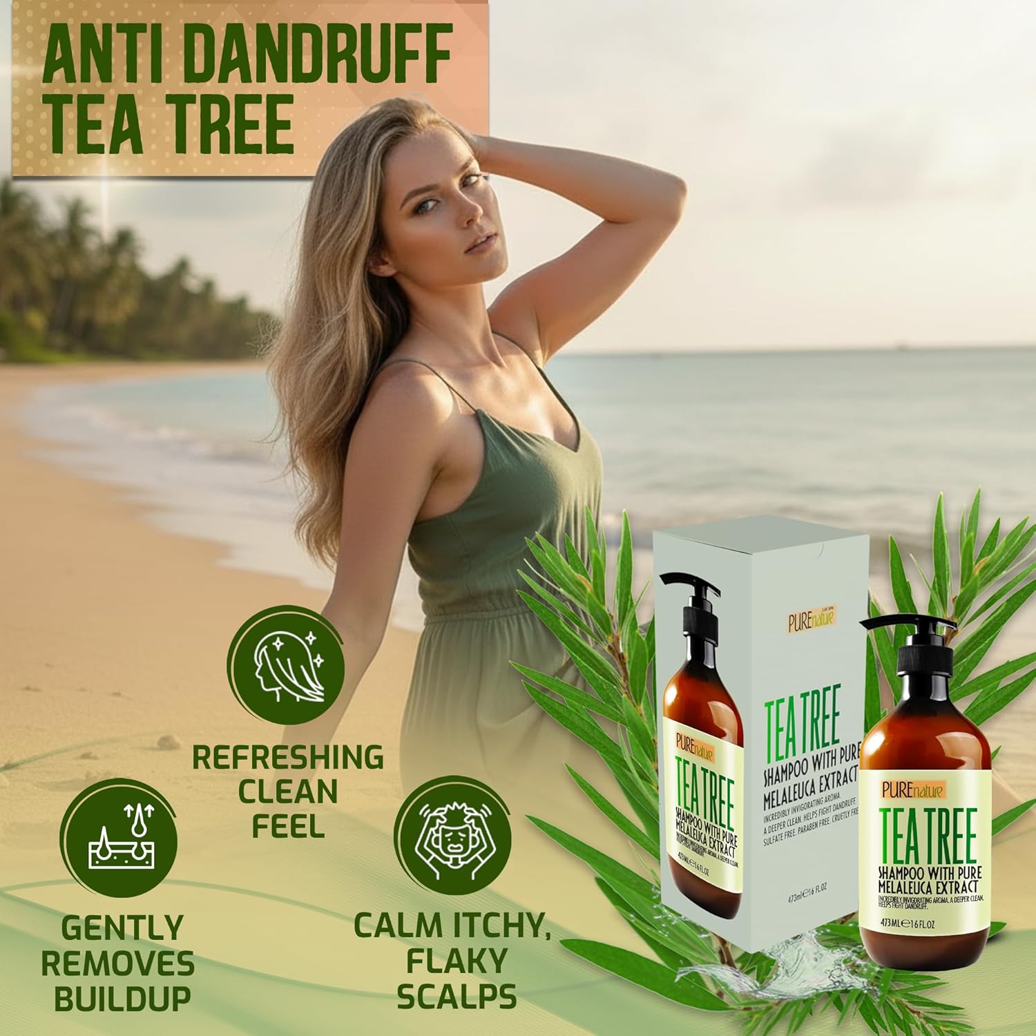 Tea Tree Shampoo - Sulfate Free, Anti Dandruff Deep Cleanse for Oily and Itchy Scalp - Buildup Remover - Professional Oily Hair Salon Formula - Paraben Free Shampoo for Women and Men - 16 Fl Oz - Image 2