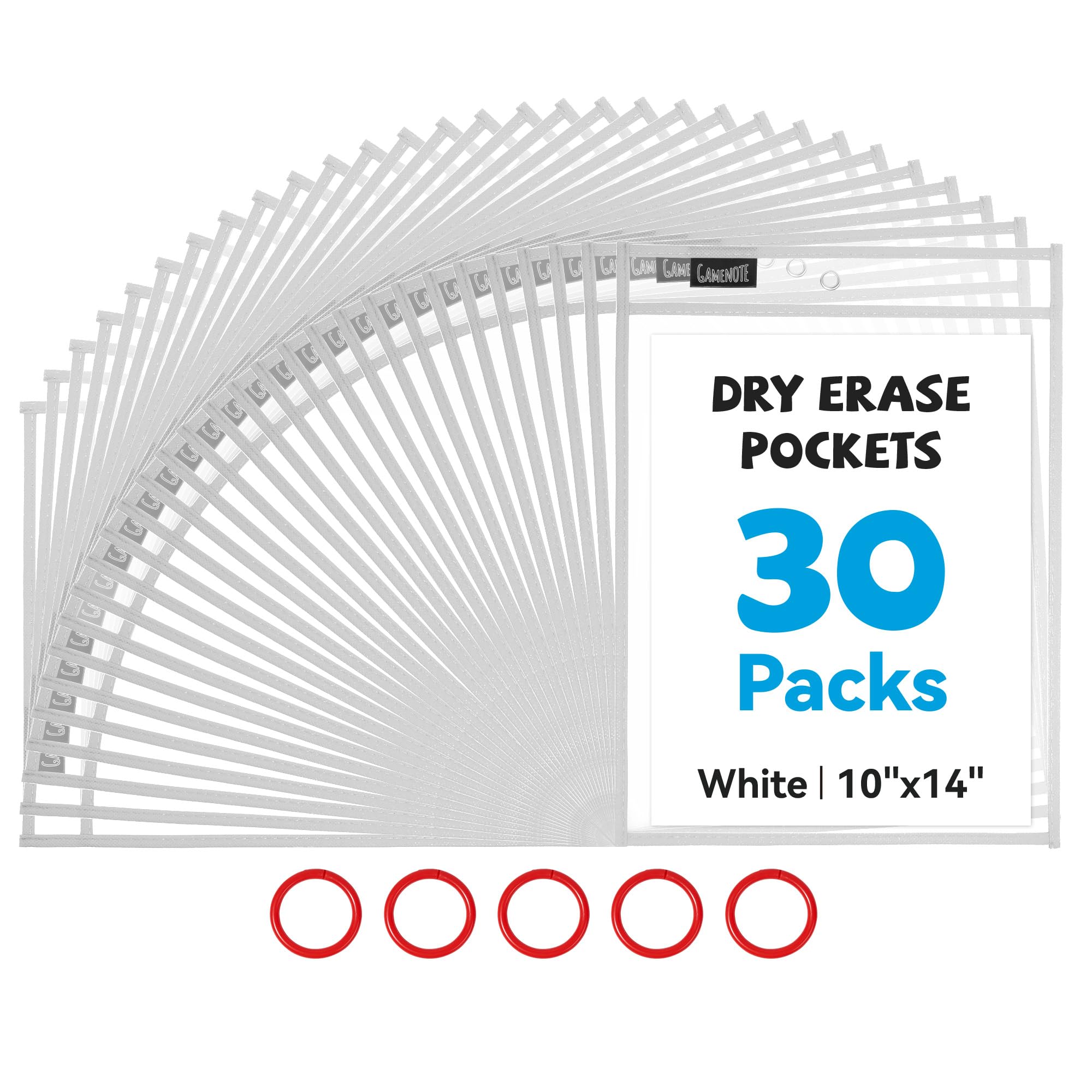 GAMENOTE 30 Pack White Dry Erase Pockets, 10x14 Reusable Sleeves