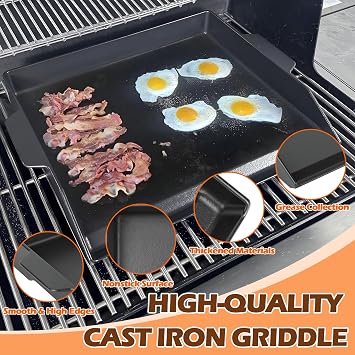 18.6x14 Pre-Seasoned Cast Iron Griddle, Flat Top Grill Plate for Camping
