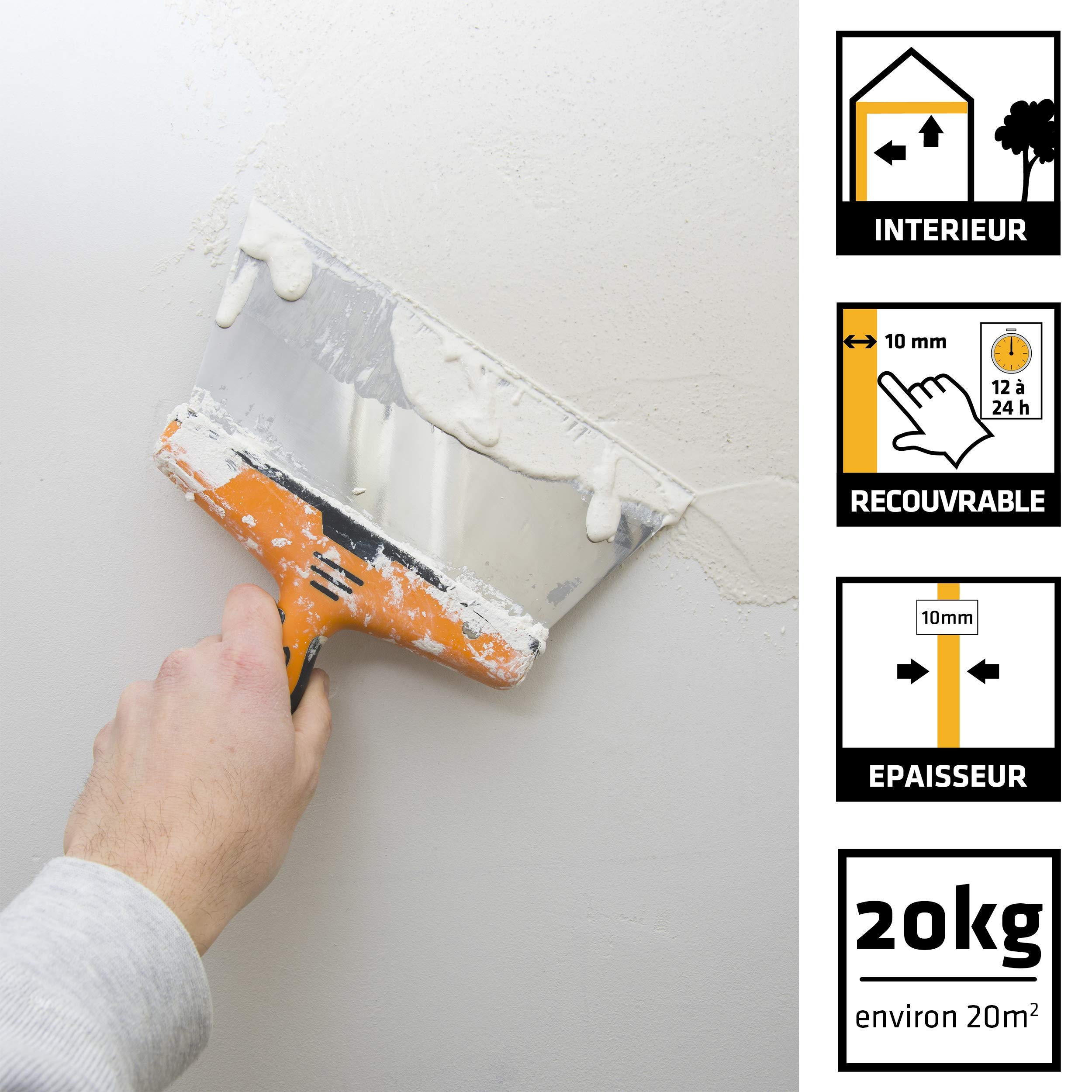 SikaWall Enduit de Garnissage Rebouchage murs et plafonds en poudre, 20kg ~ 20m²