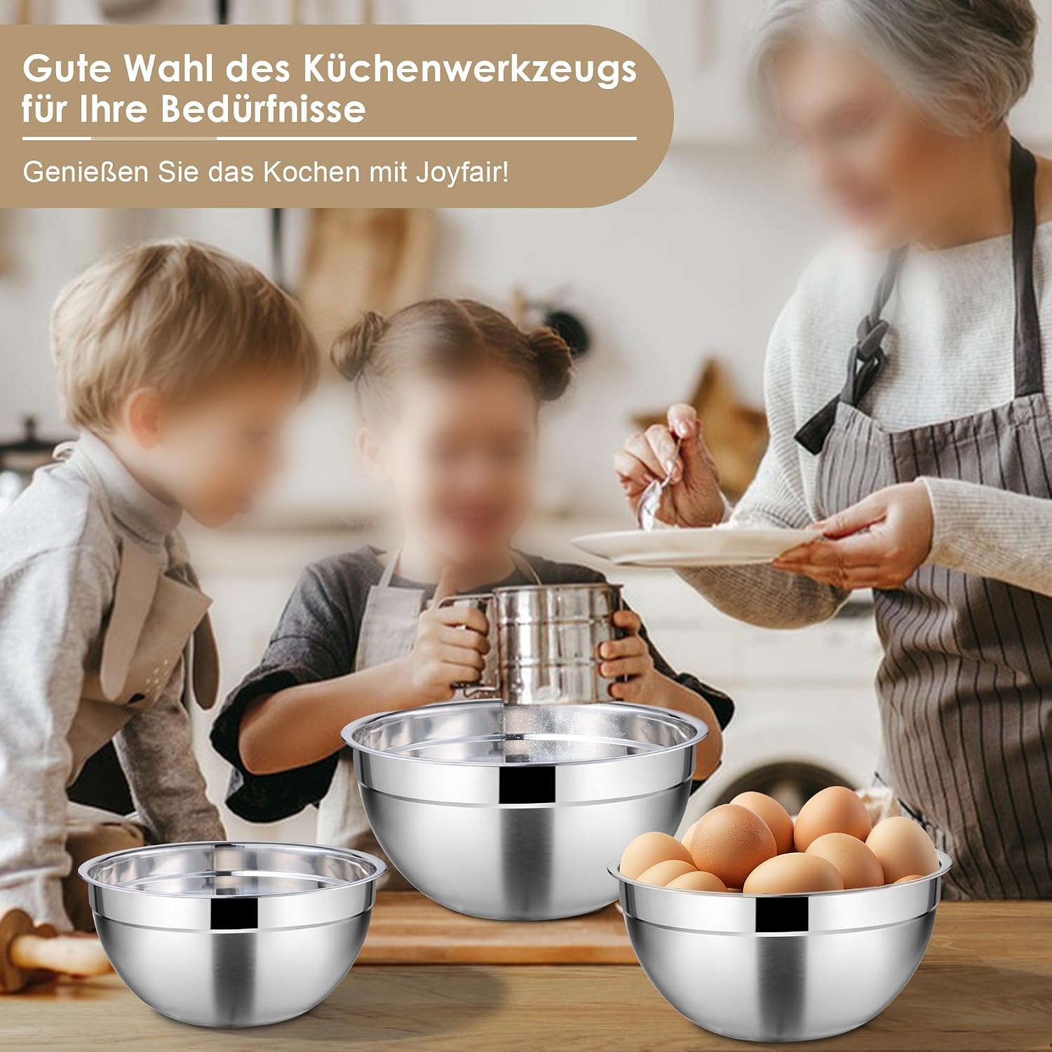 Joyfair 5 Piece Stainless Steel Mixing Bowl Set with Transparent Lid (5, Khaki) image 5