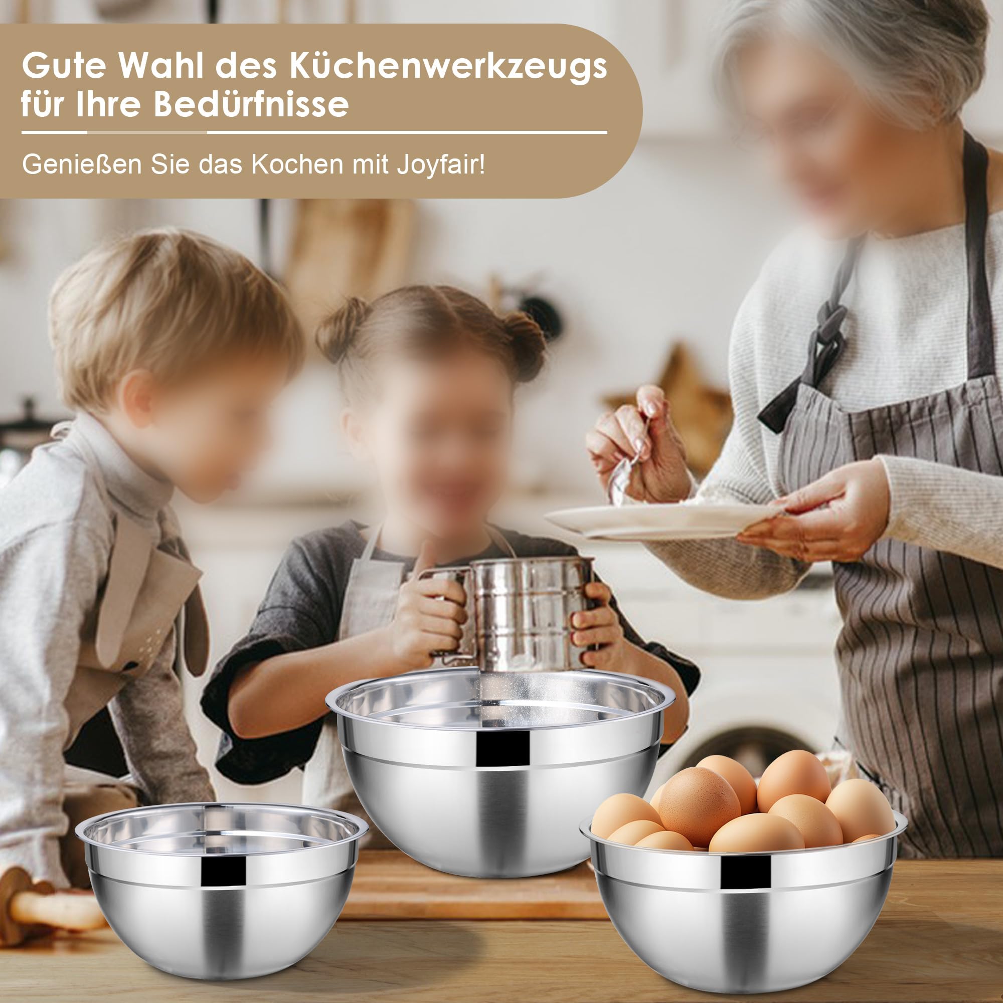 Joyfair Zestaw 5 Misek do Mieszania ze Stali Nierdzewnej z Przezroczystą Hermetyczną Pokrywką - 4,5/2,7/1,5/1,2/0,7 l - do Sałatek, Gotowania i Pieczenia