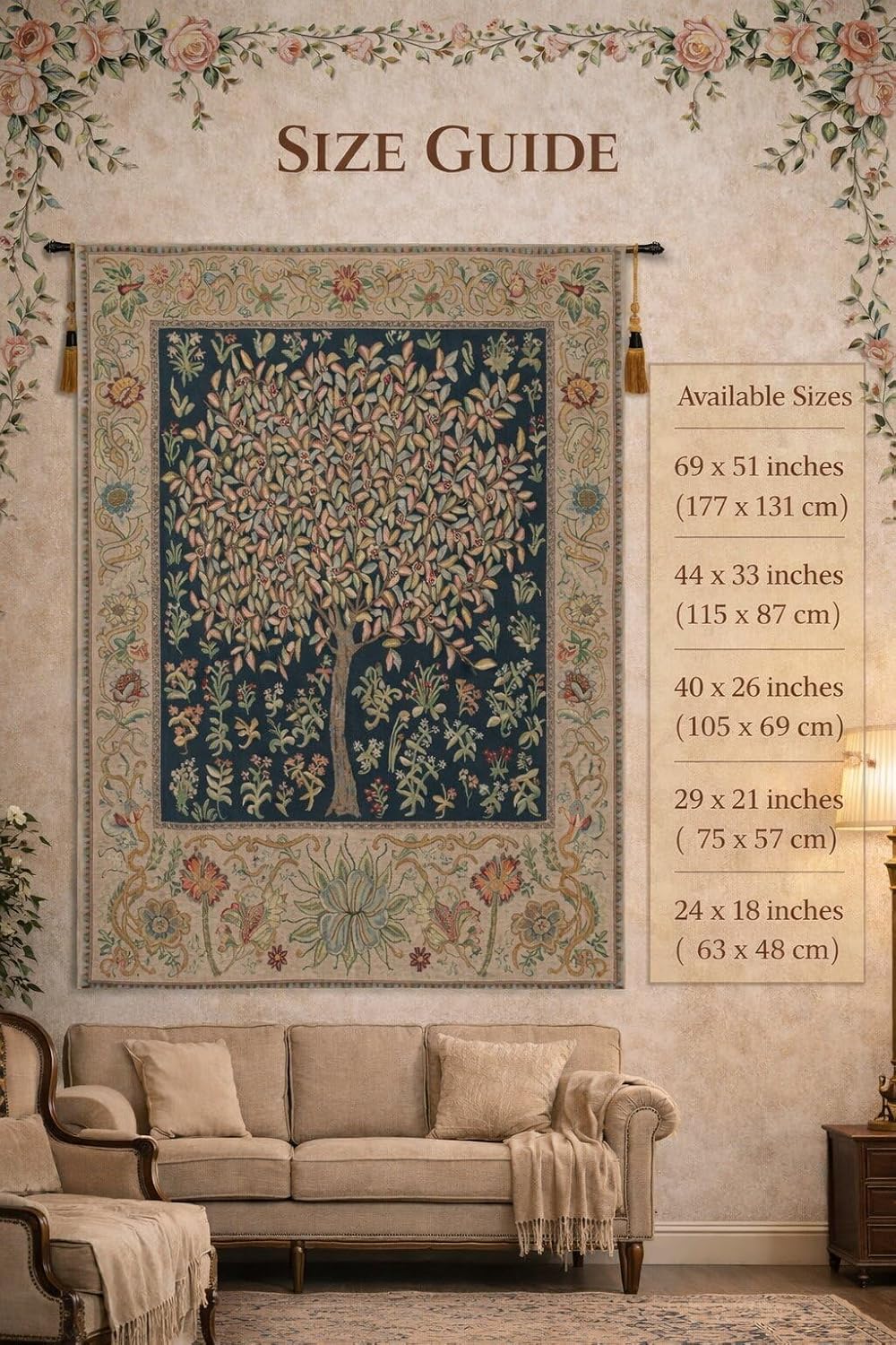 Charlotte Home Furnishings Inc – Pastel Tree of Life Belgian Medium Tapestry Wall Hanging | Nature-Inspired Wall Decor | 51 in. x 69 in. | Cotton Blend Wall Art | Living Room Home Decor Accents